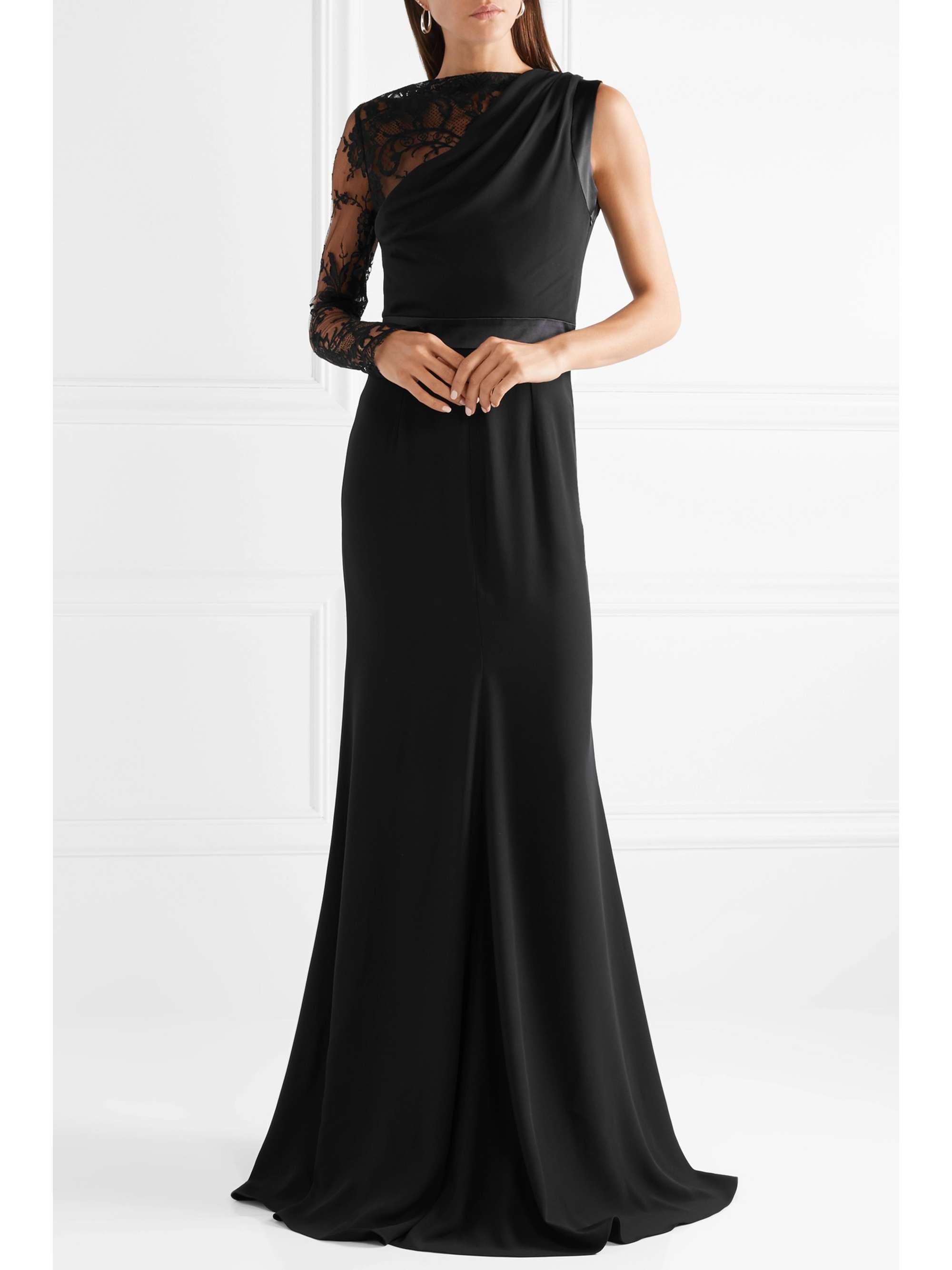 MCQUEEN Lace-trimmed crepe gown