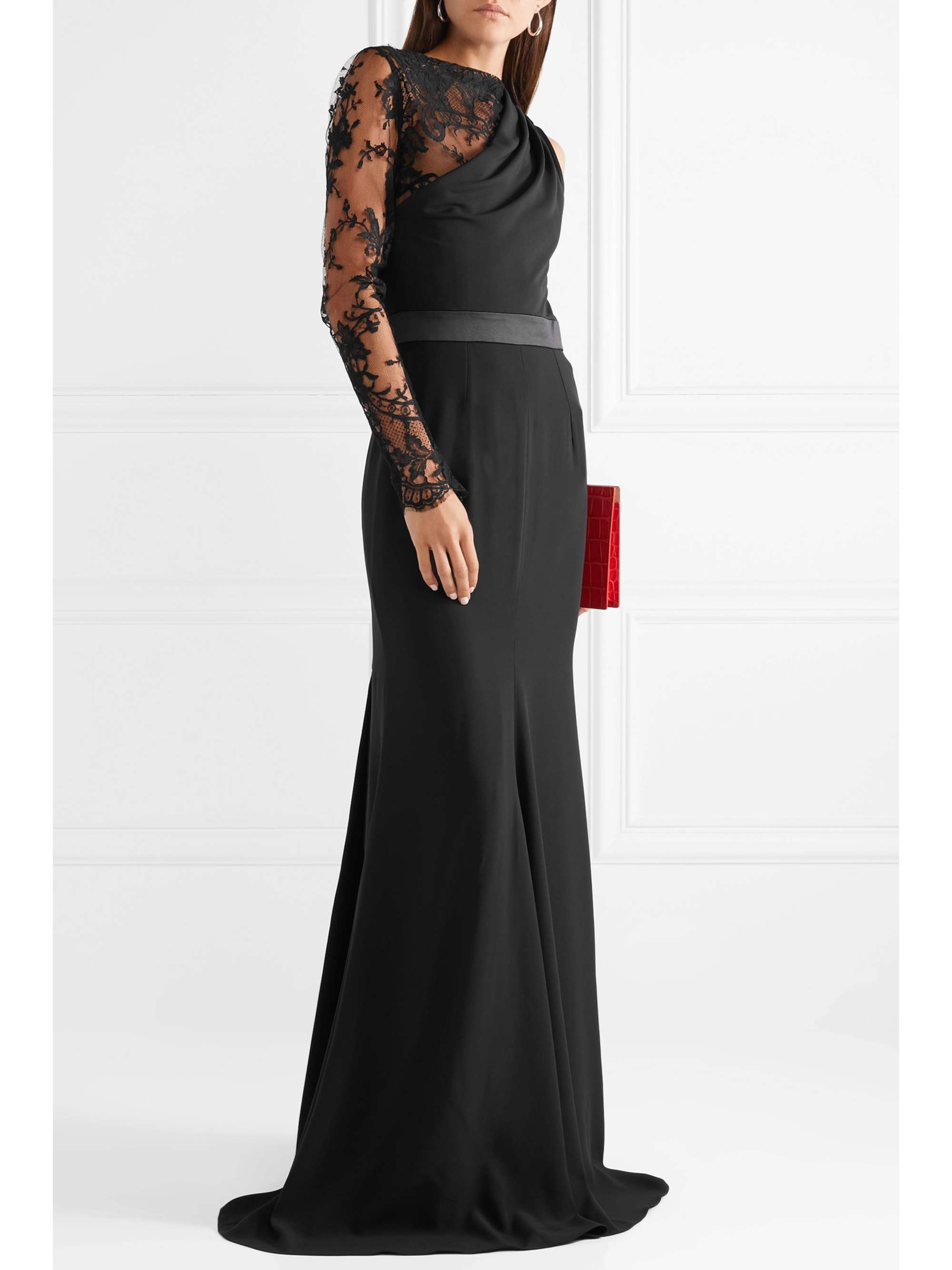 MCQUEEN Lace-trimmed crepe gown