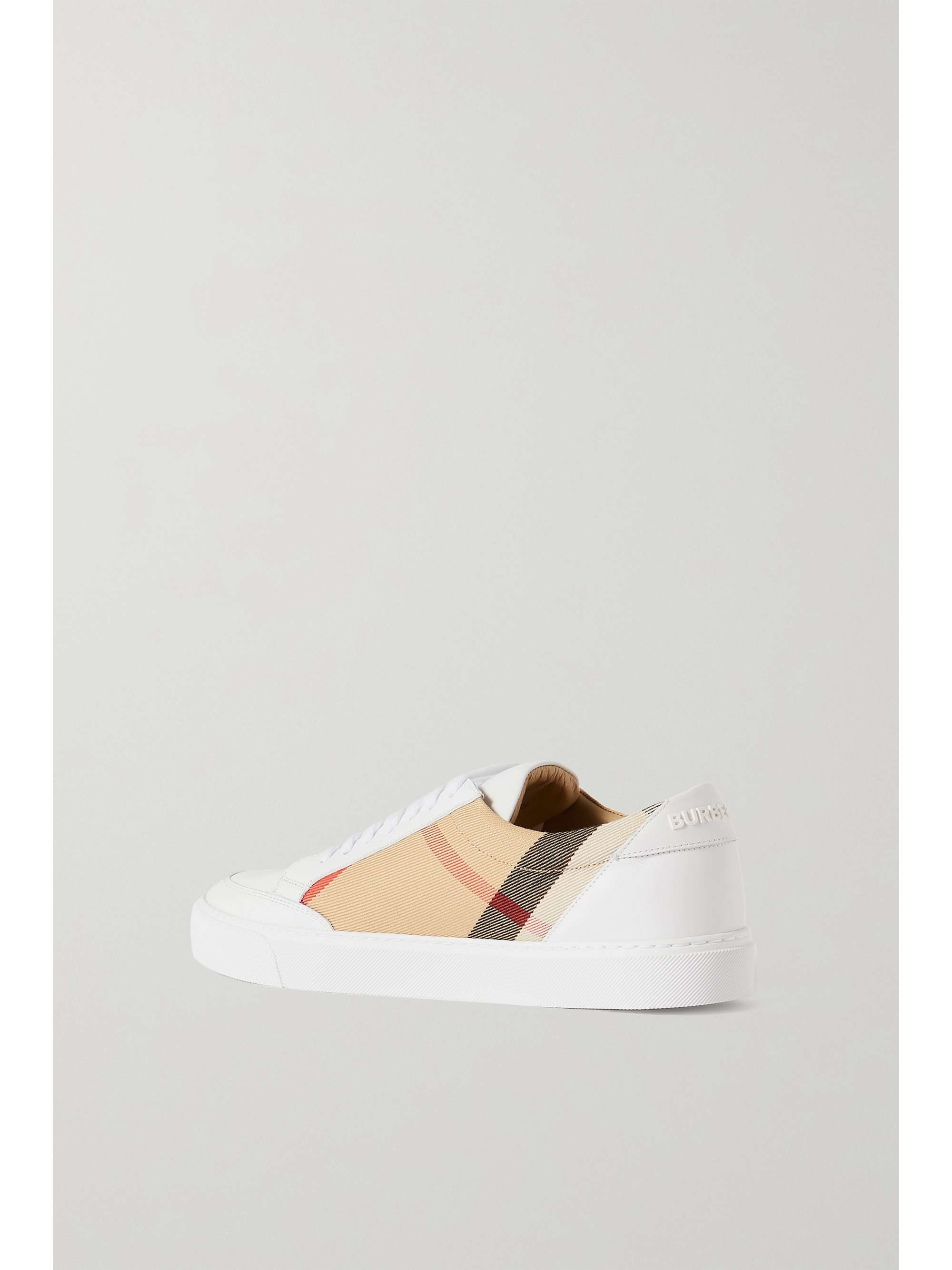 BURBERRY Checked canvas and leather sneakers