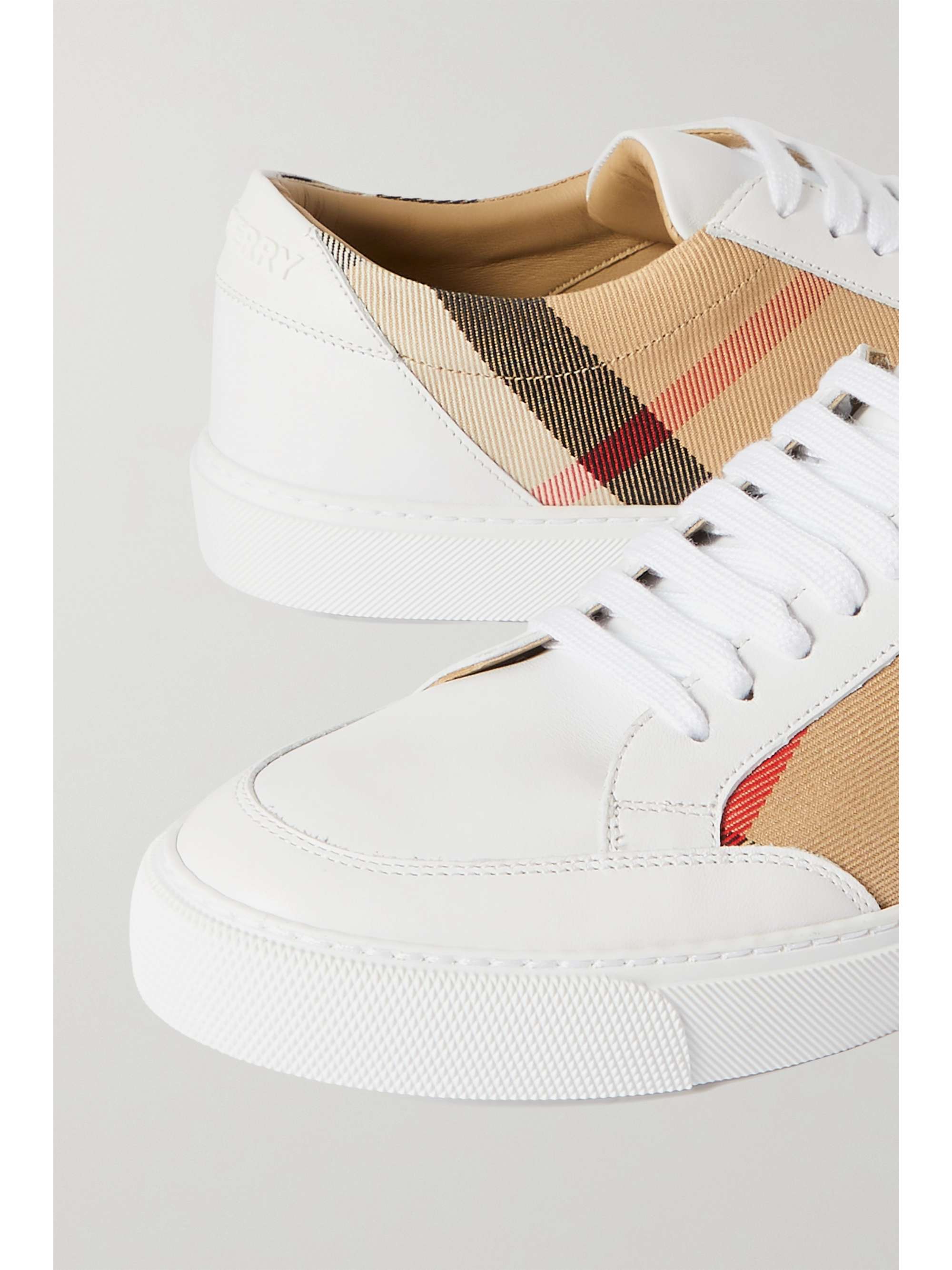 BURBERRY Checked canvas and leather sneakers