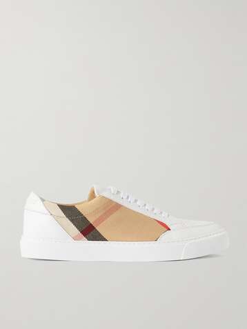 버버리 Burberry Checked canvas and leather sneakers,Beige