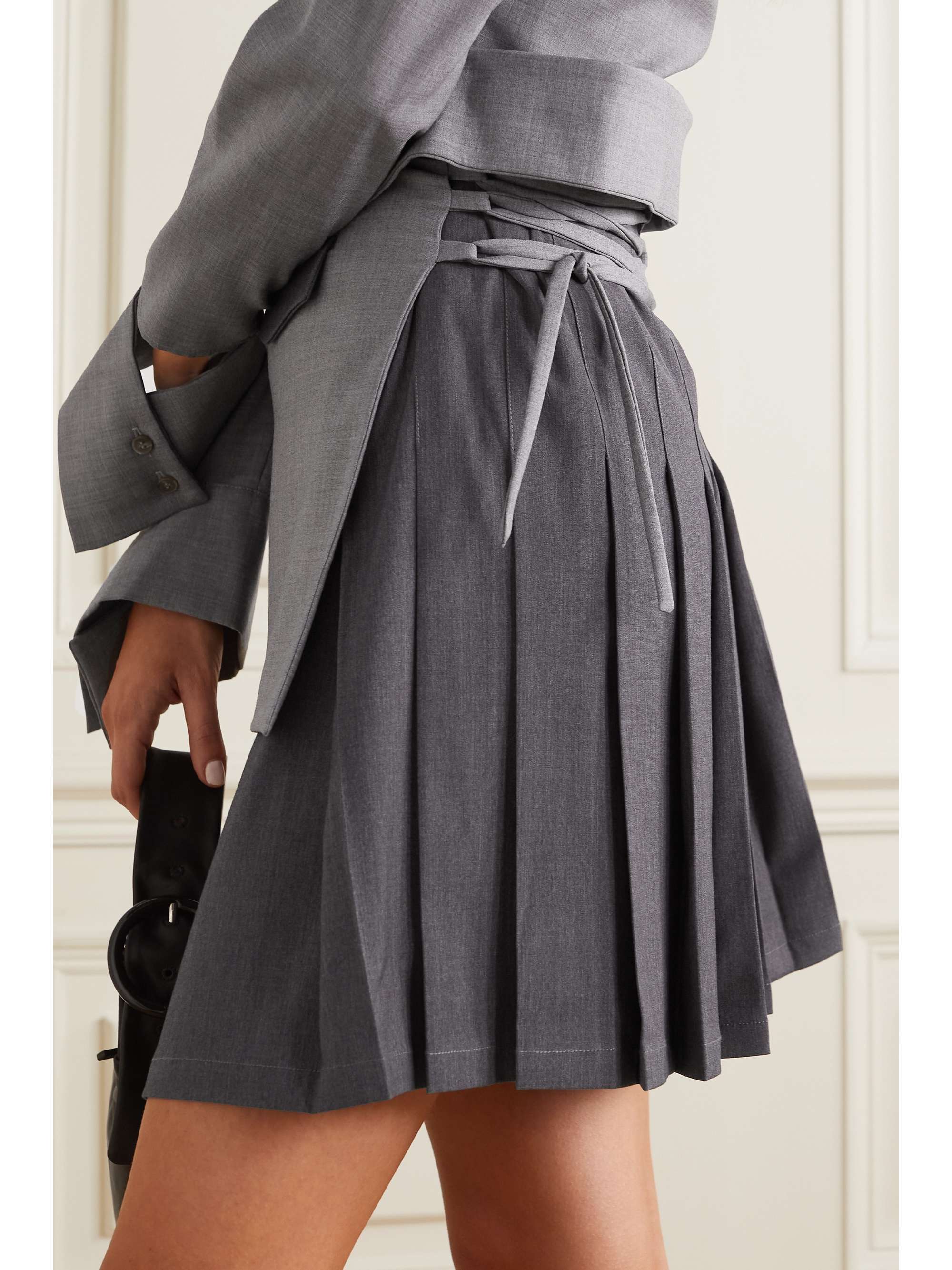 AAIZÉL + NET SUSTAIN asymmetric paneled wool-blend mini skirt