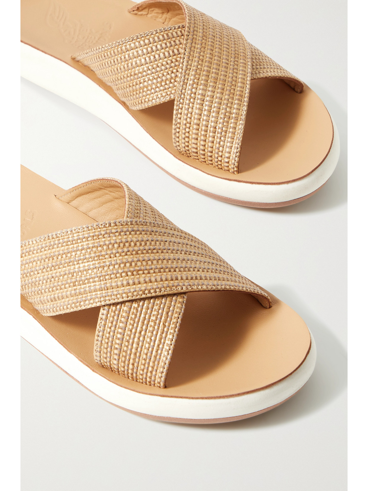 Ancient Greek Sandals Thais Crossover-strap Woven-raffia Slides In Sand
