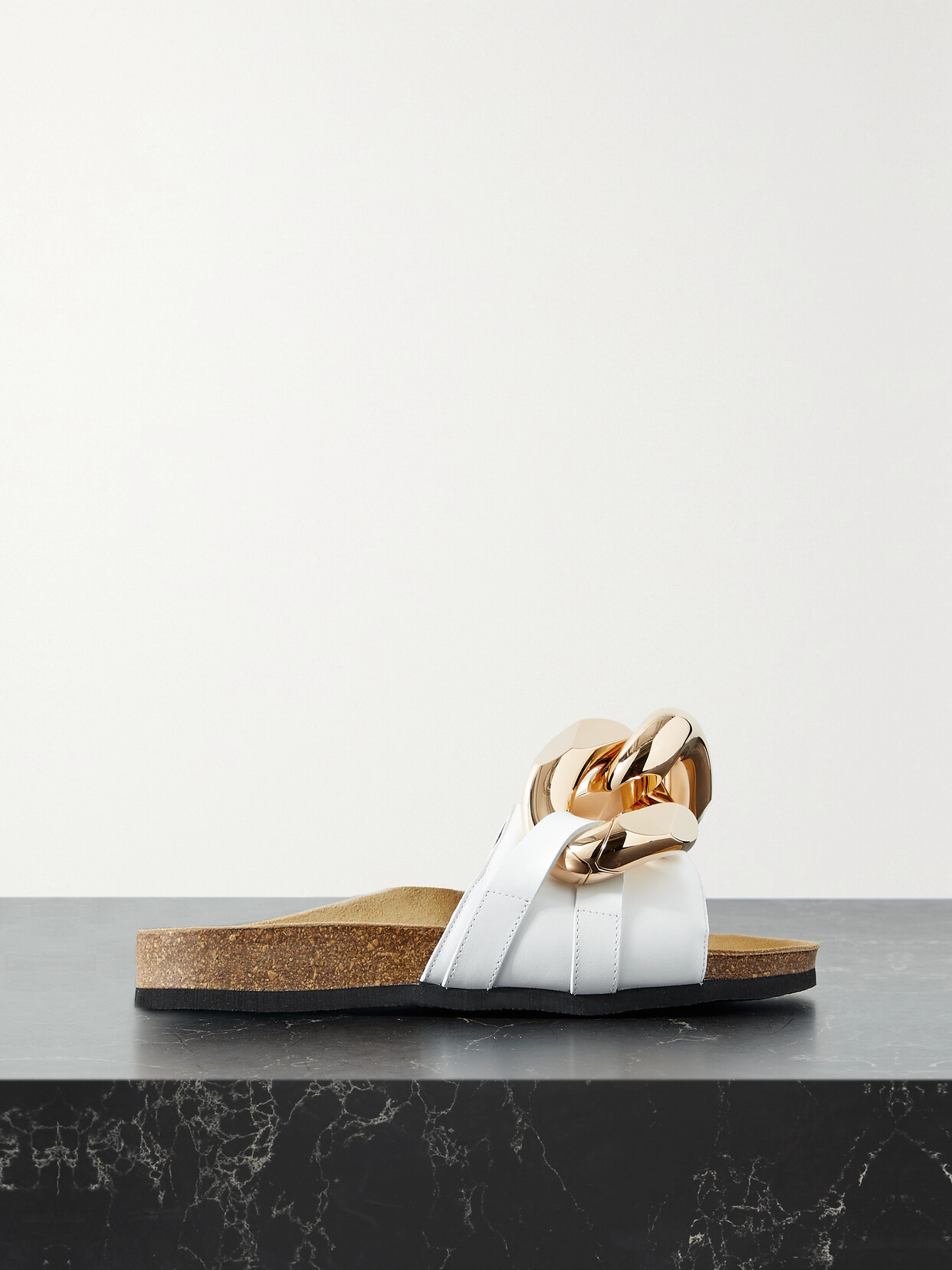 JW ANDERSON CHAIN-EMBELLISHED LEATHER SLIDES