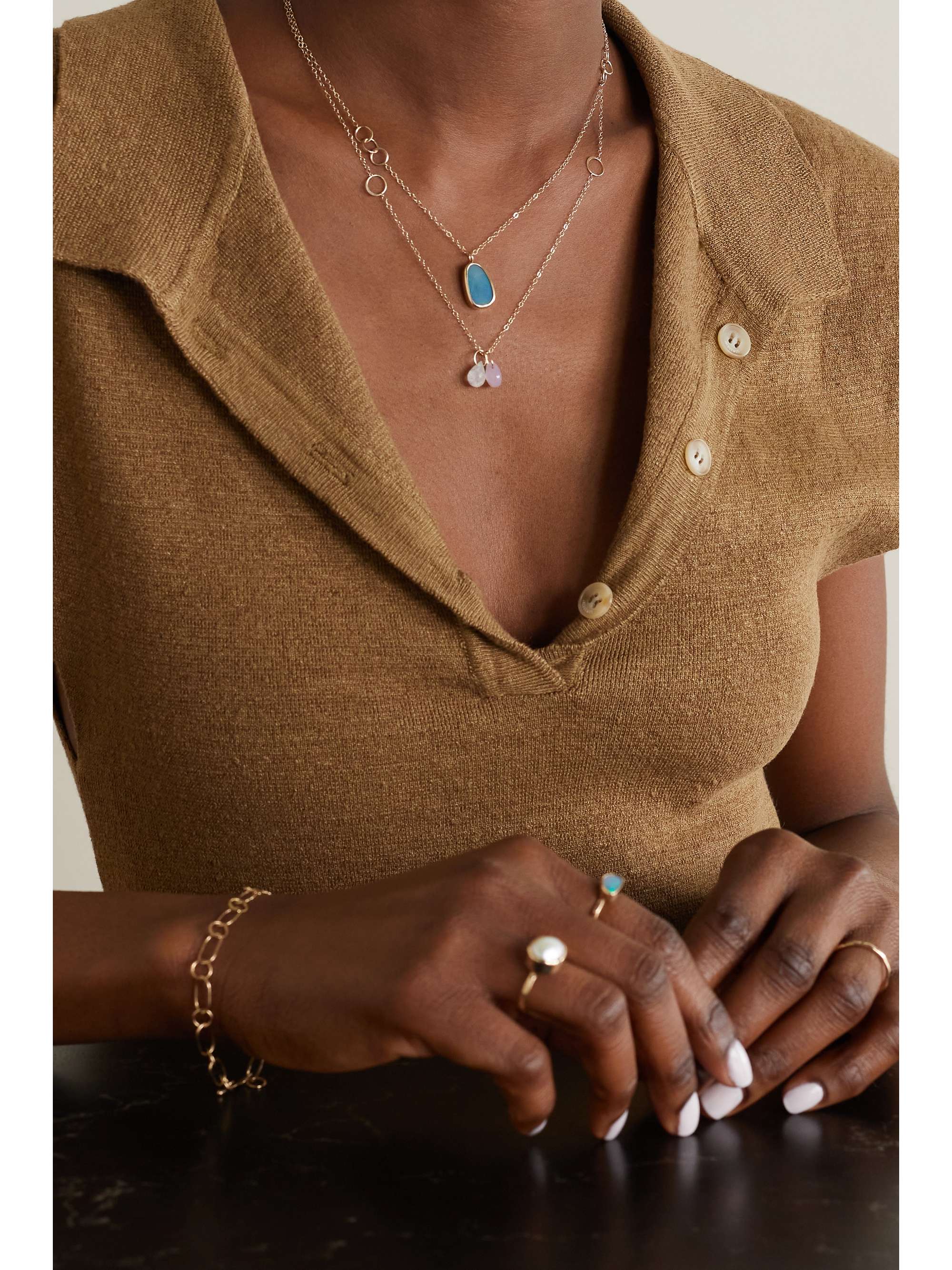 MELISSA JOY MANNING 14-karat recycled gold, chalcedony and moonstone necklace