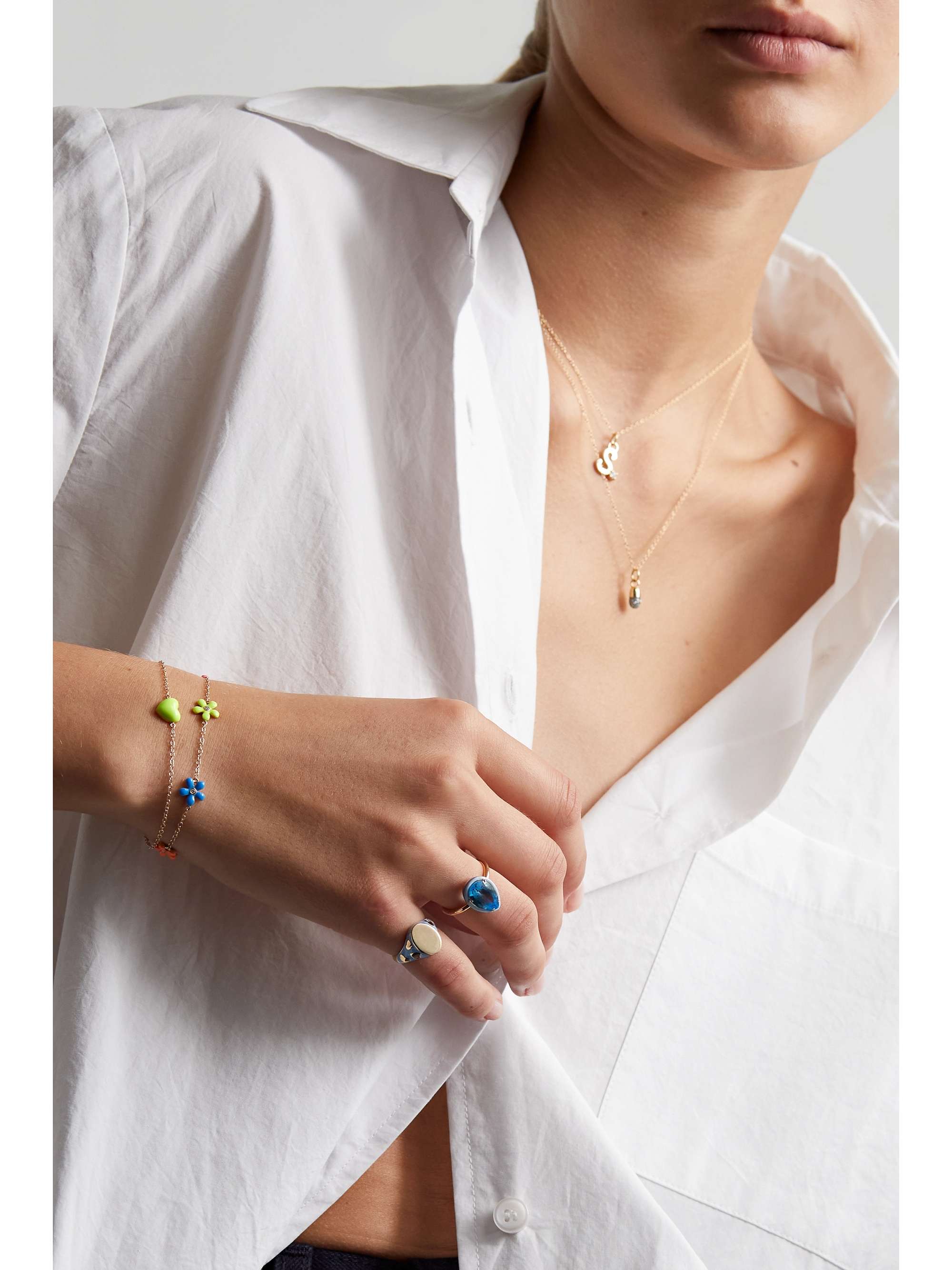 ALISON LOU 14-karat gold, topaz and enamel ring