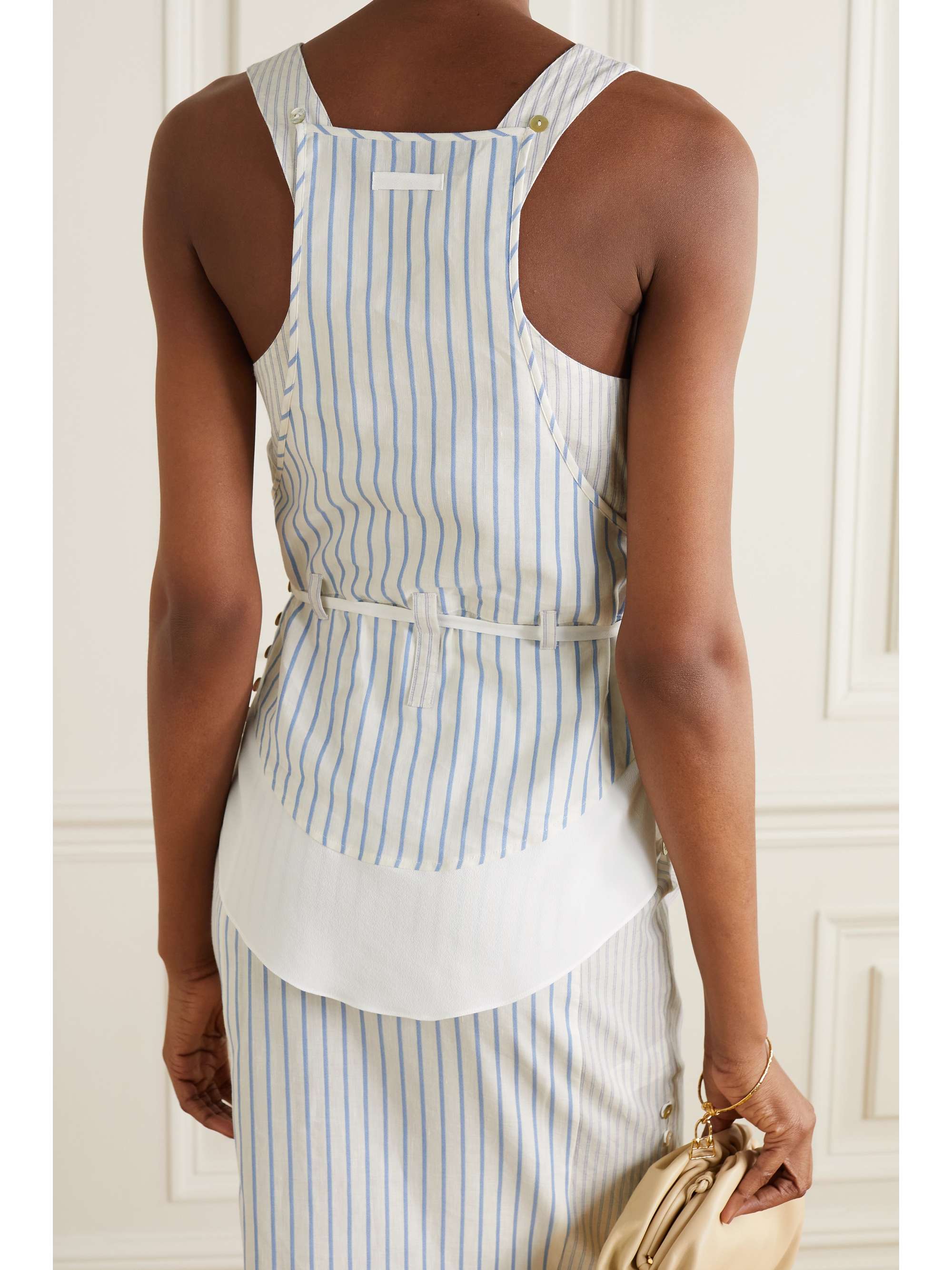 ALTUZARRA Florian belted striped cotton and linen-blend top