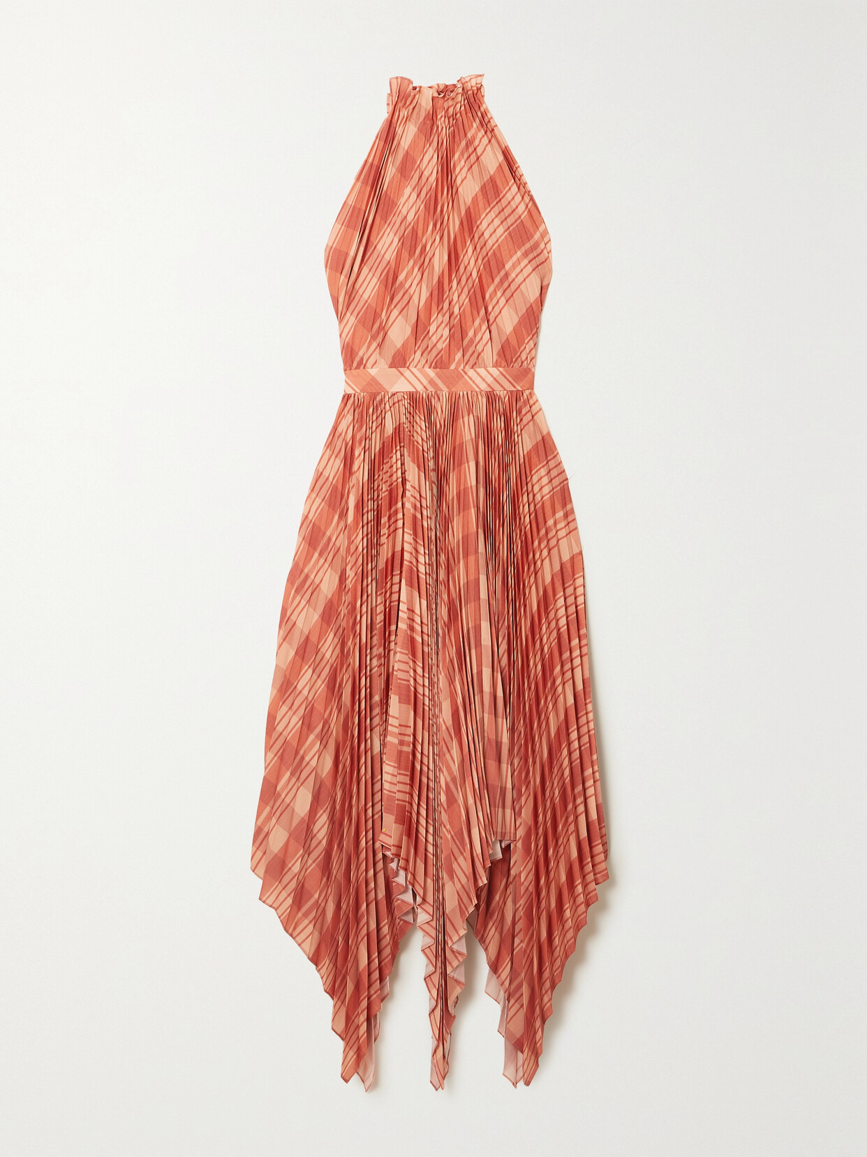 Altuzarra Dahlia Asymmetric Checked Plissé-crepe De Chine Halterneck Midi Dress
