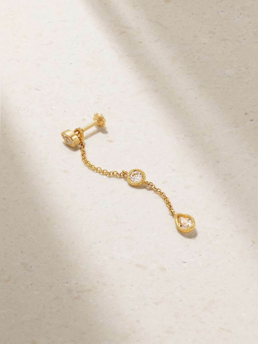 MARIA TASH Scalloped Pendulum 18-karat Gold Diamond Earring
