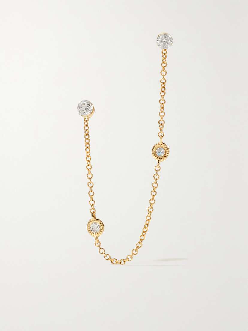 MARIA TASH 76mm Scalloped And 3mm Invisible 18-karat Gold Diamond Earrings