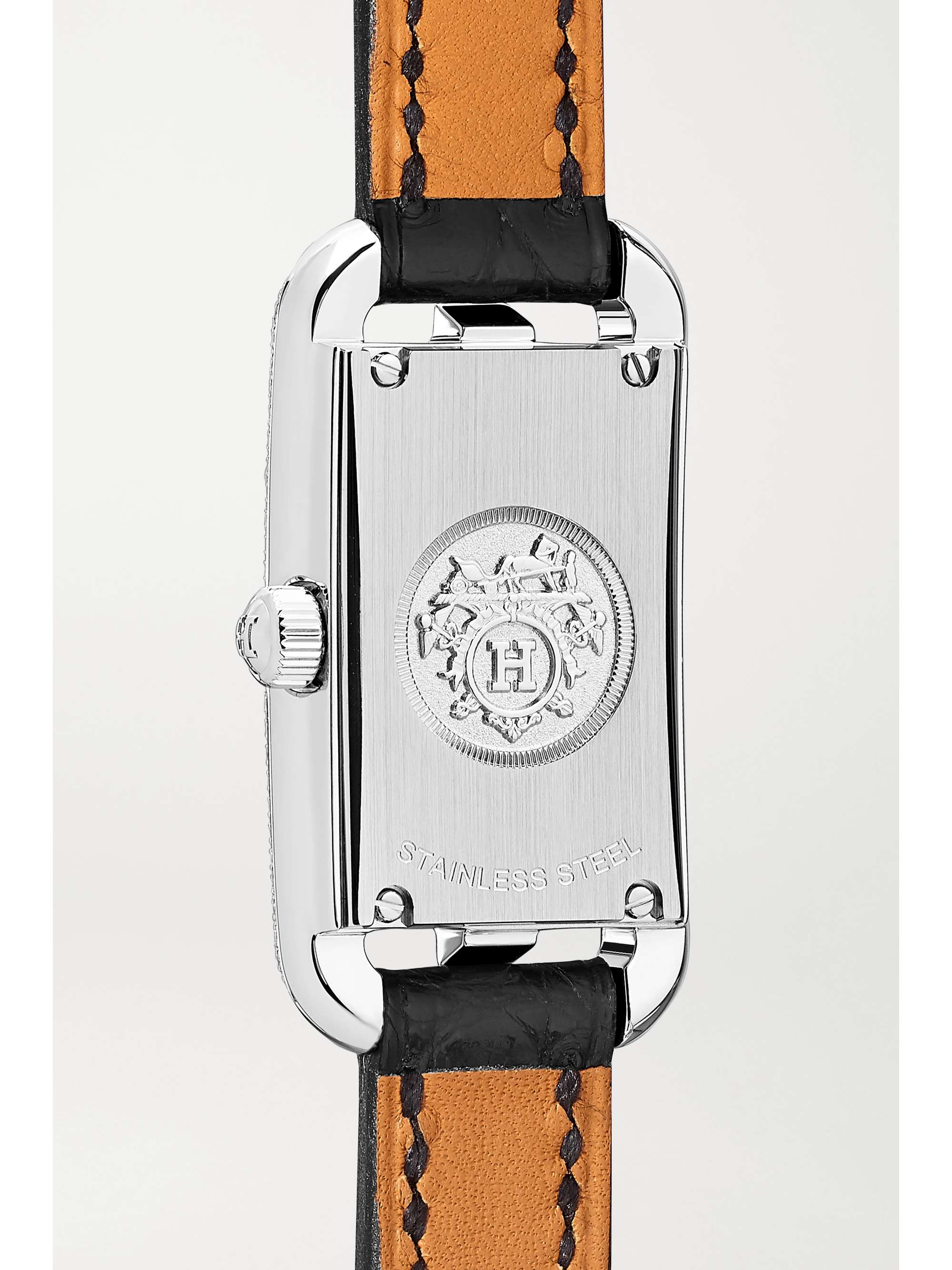 HERMÈS TIMEPIECES Nantucket 17mm very small stainless steel, alligator and diamond watch