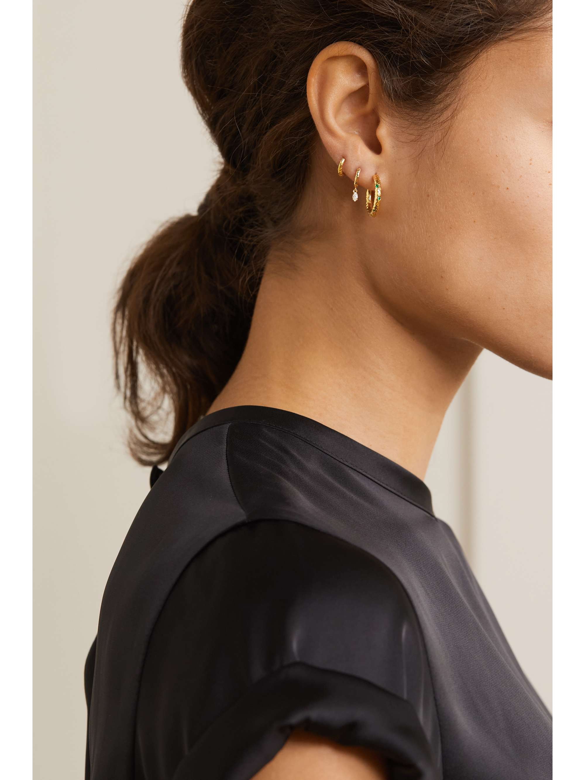 OCTAVIA ELIZABETH + NET SUSTAIN Nesting Gem Gabby 18-karat recycled gold emerald hoop earrings