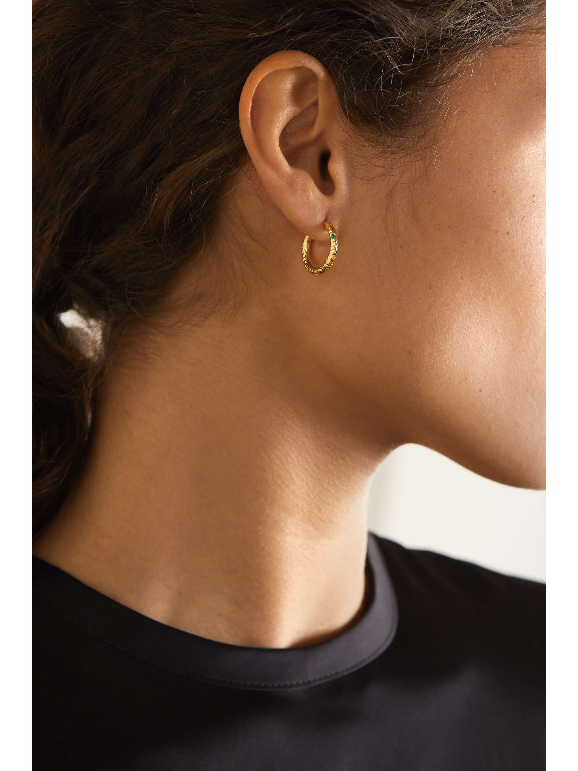 OCTAVIA ELIZABETH + NET SUSTAIN Nesting Gem Gabby 18-karat recycled gold emerald hoop earrings