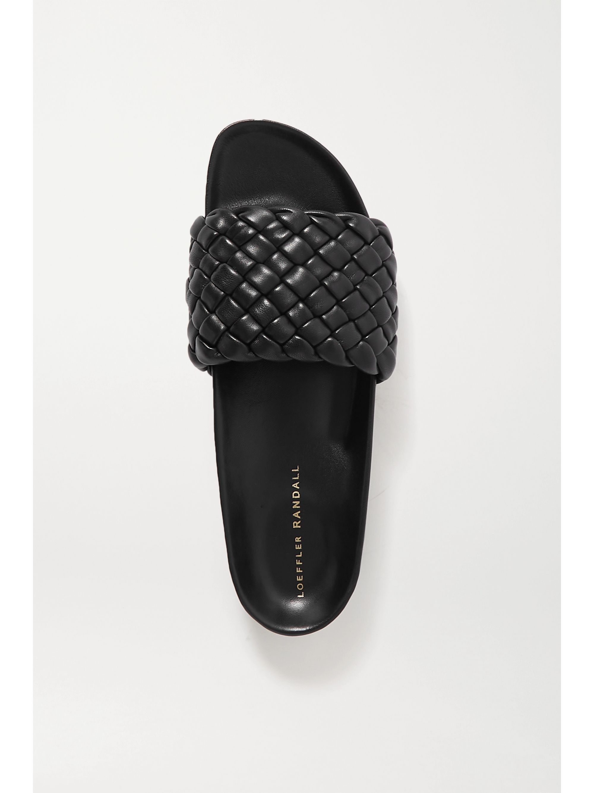 black woven slides