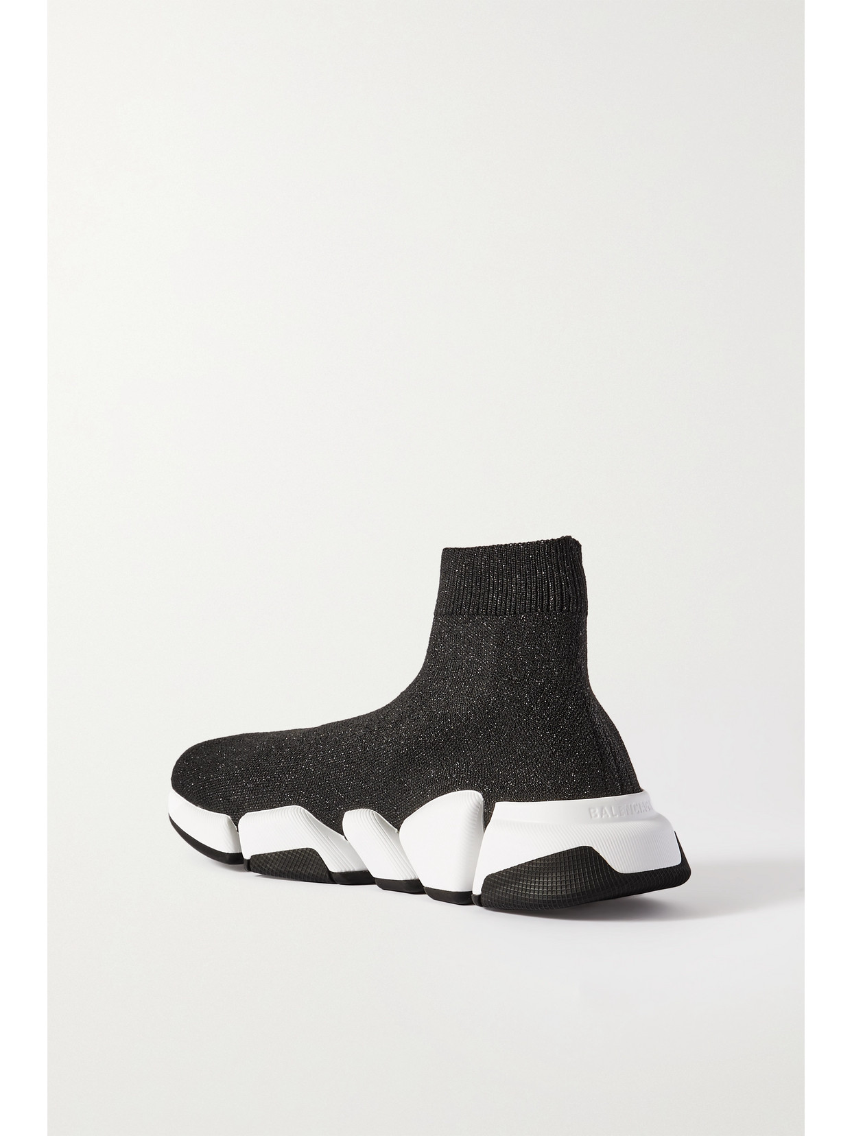 Balenciaga Speed 2.0 Logo-print Glittered Stretch-knit High-top Sneakers In Black