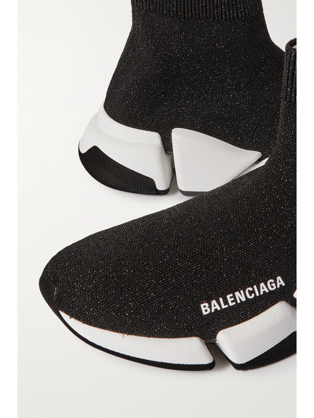 Balenciaga Speed 2.0 Logo-print Glittered Stretch-knit High-top Sneakers In Black