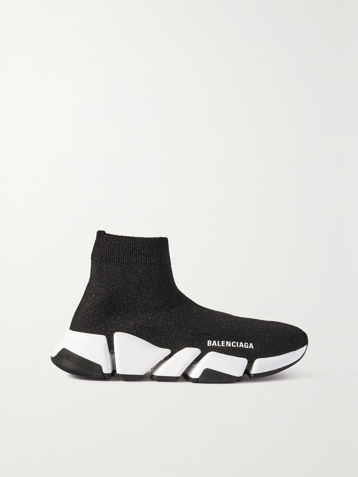 Balenciaga Speed 2.0 Logo-print Glittered Stretch-knit High-top Sneakers In Black