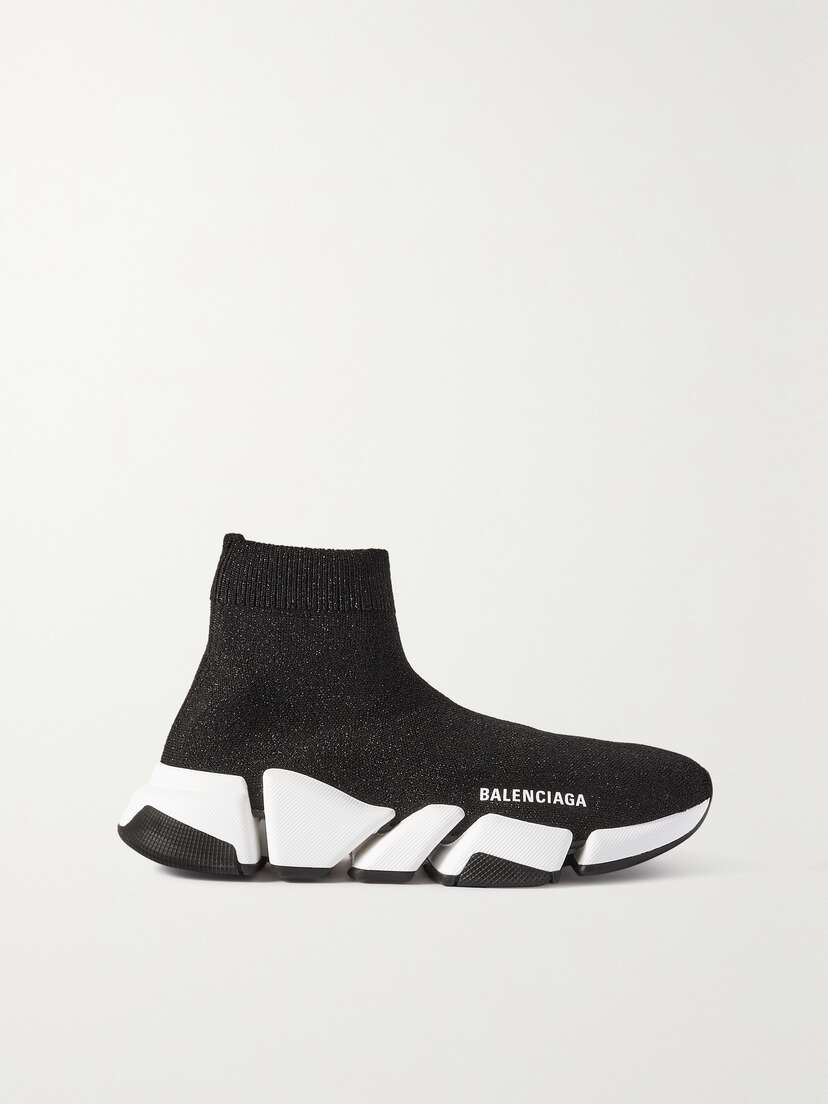 Balenciaga Speed 2.0 Logo-print Glittered Stretch-knit High-top Sneakers