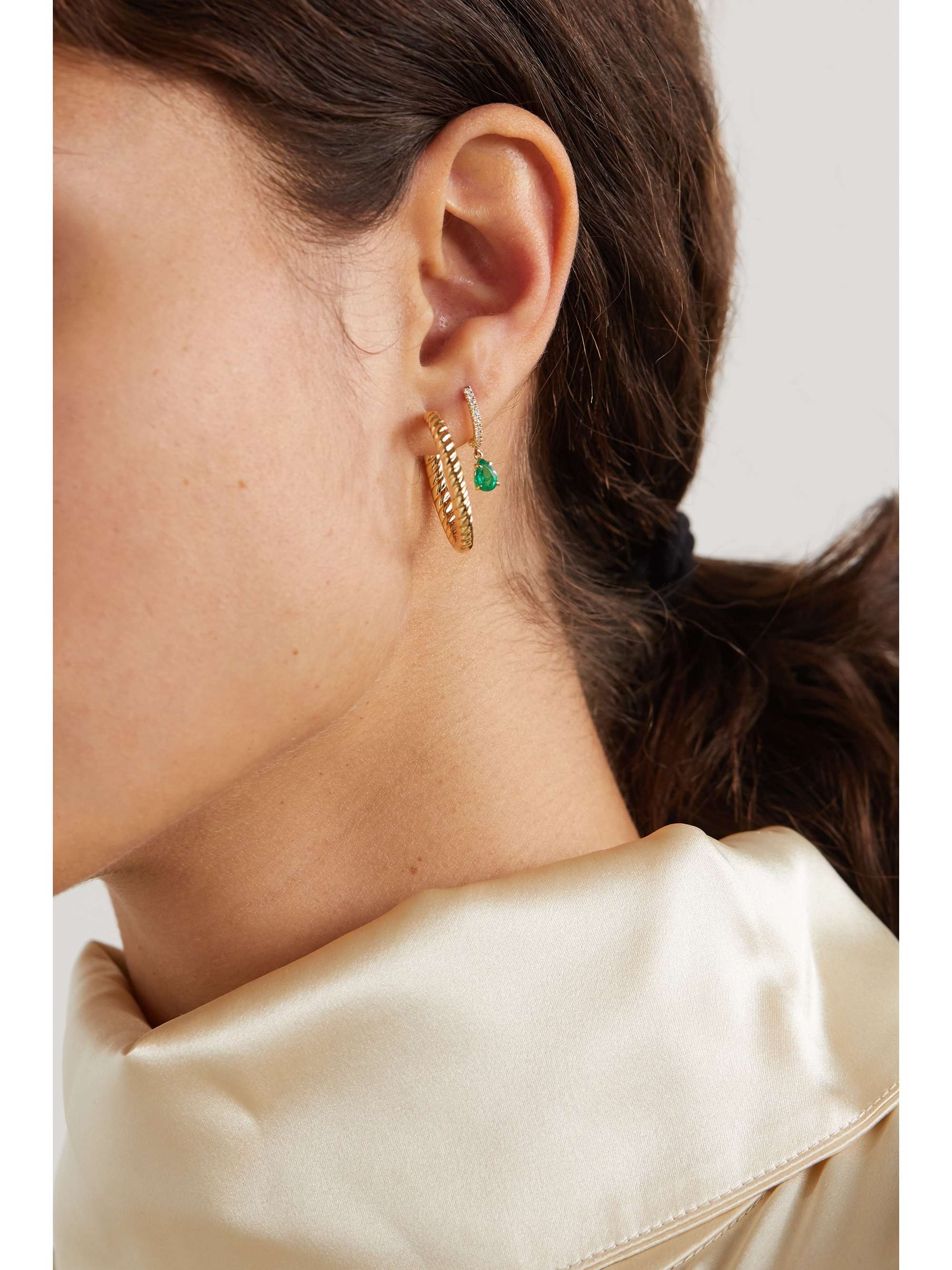ANITA KO 18-karat gold, emerald and diamond hoop earring