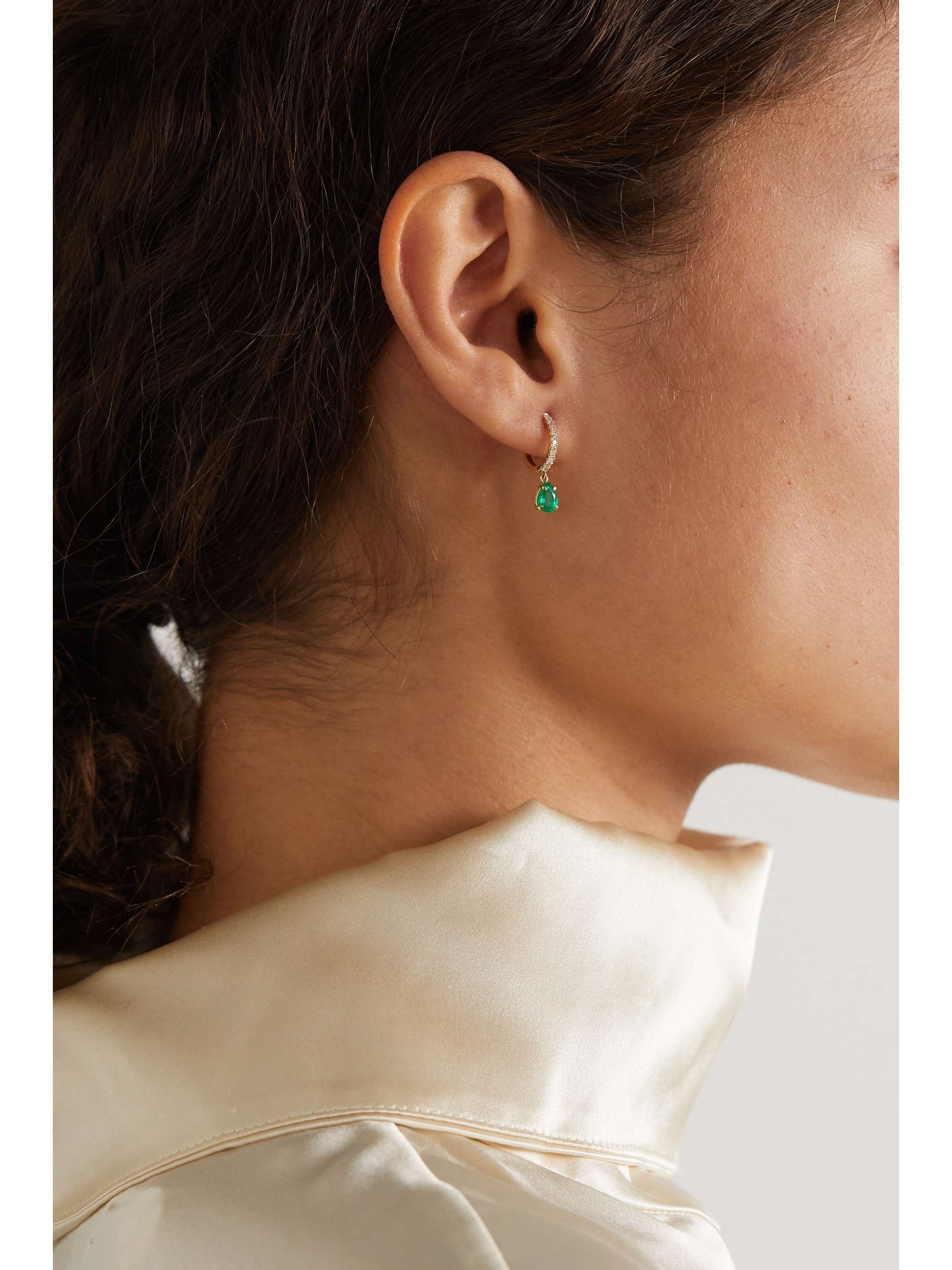 ANITA KO 18-karat gold, emerald and diamond hoop earring