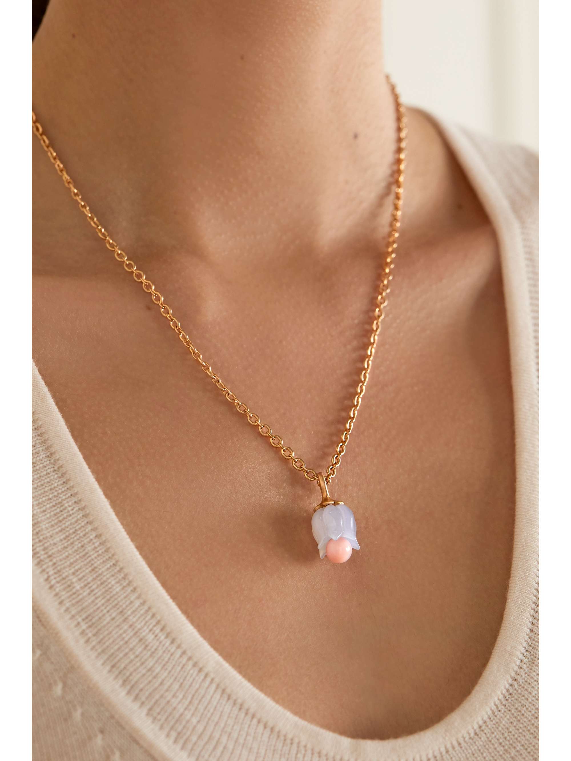 IRENE NEUWIRTH Botanical 18-karat rose gold, chalcedony and opal necklace