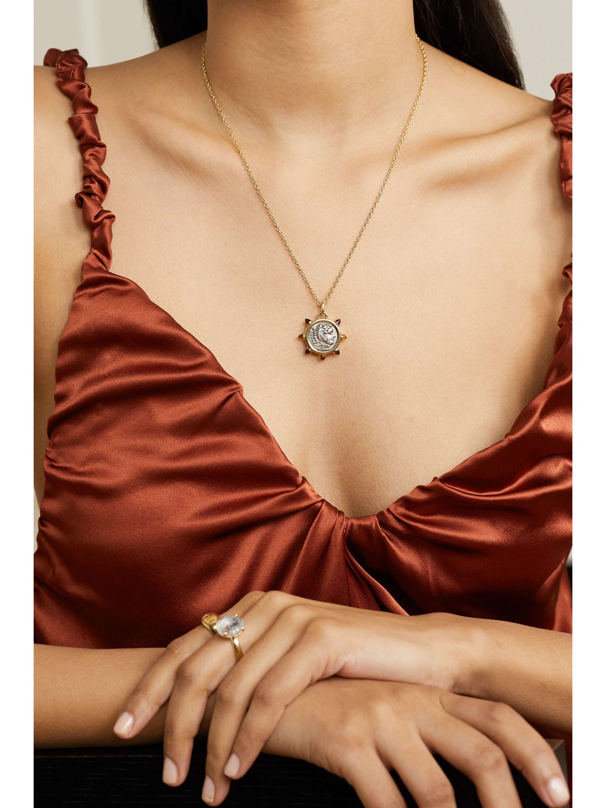DUBINI Alexander the Great Kette aus 18 Karat Gold und Silber mit Granaten und Citrinen