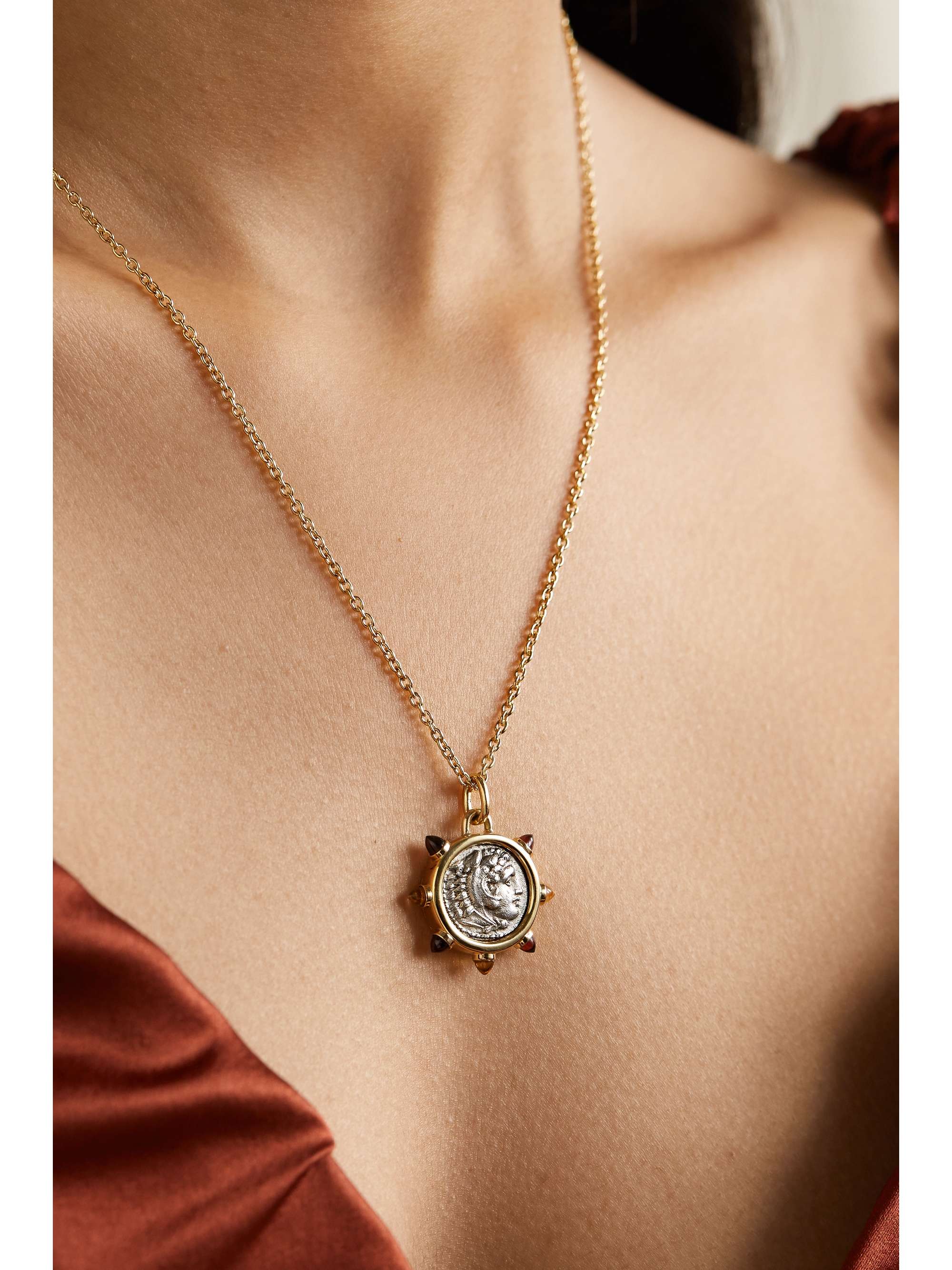 DUBINI Alexander the Great Kette aus 18 Karat Gold und Silber mit Granaten und Citrinen