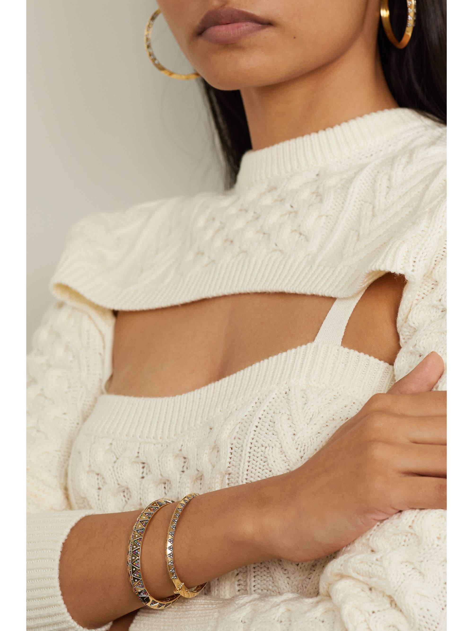 HARWELL GODFREY 18-karat gold, rhodium-plated and diamond bangle