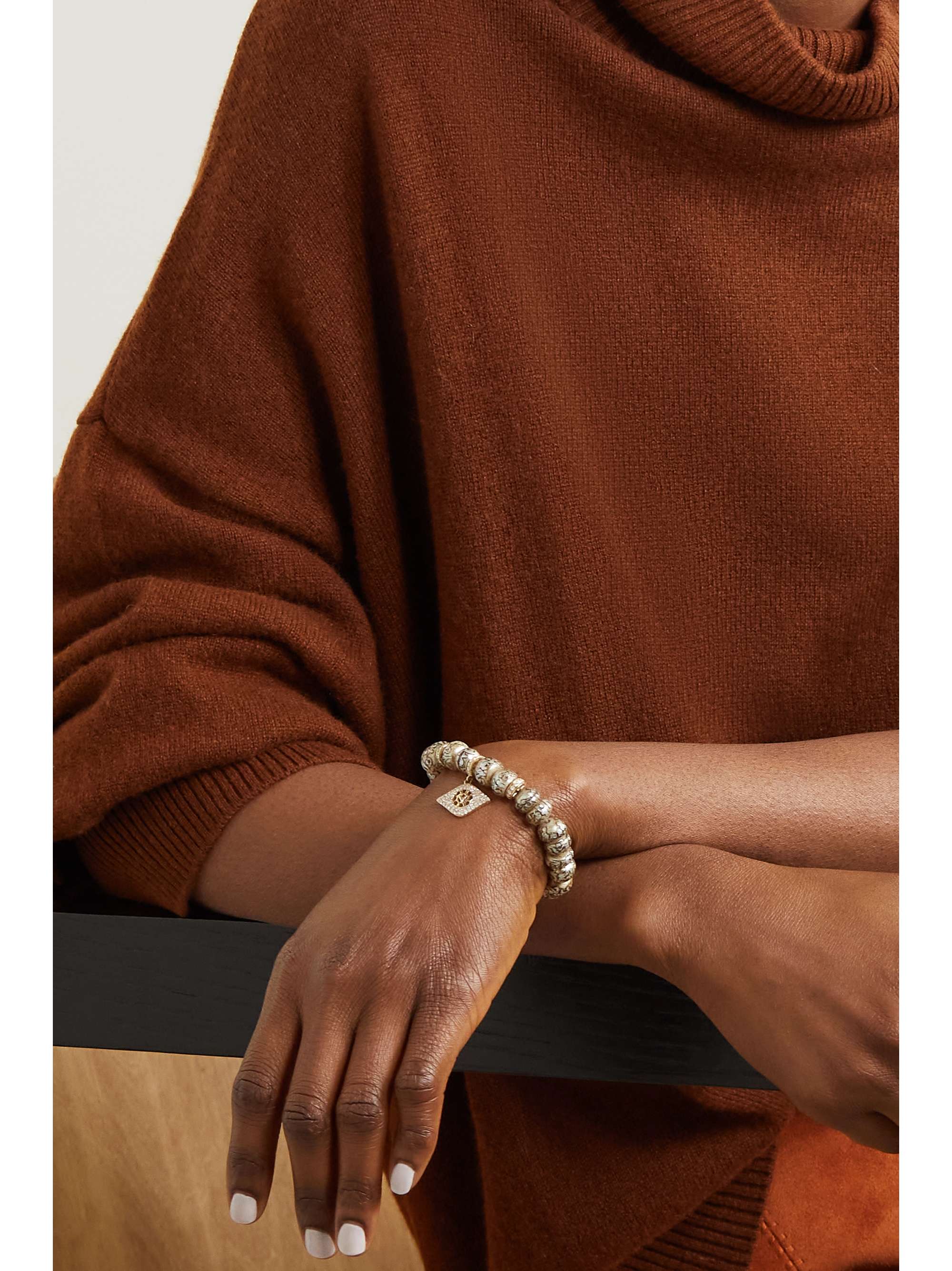 LOREE RODKIN Evil Eye 14-karat gold, pearl and diamond bracelet