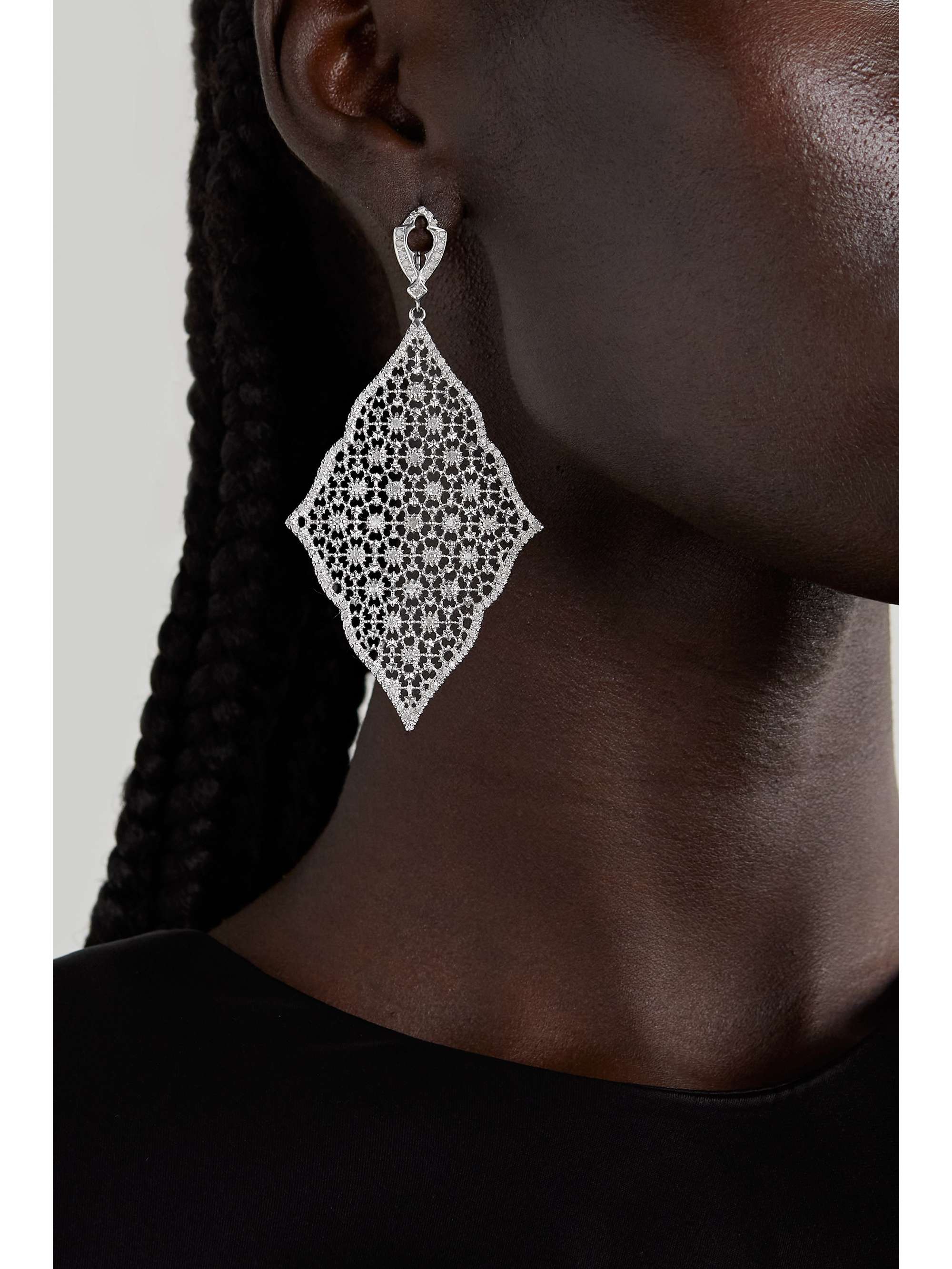 LOREE RODKIN Moroccan Lace Kite 18-karat white gold diamond earrings