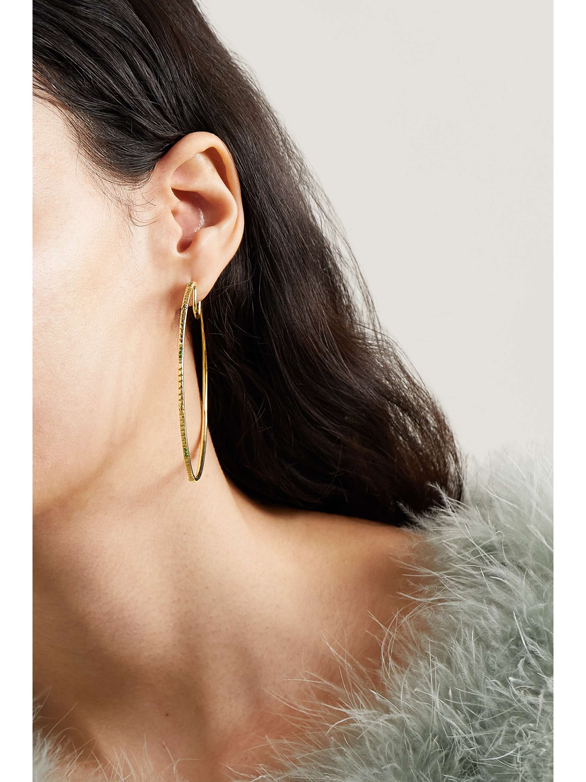LOREE RODKIN Giant Disco 18-karat gold tsavorite hoop earrings