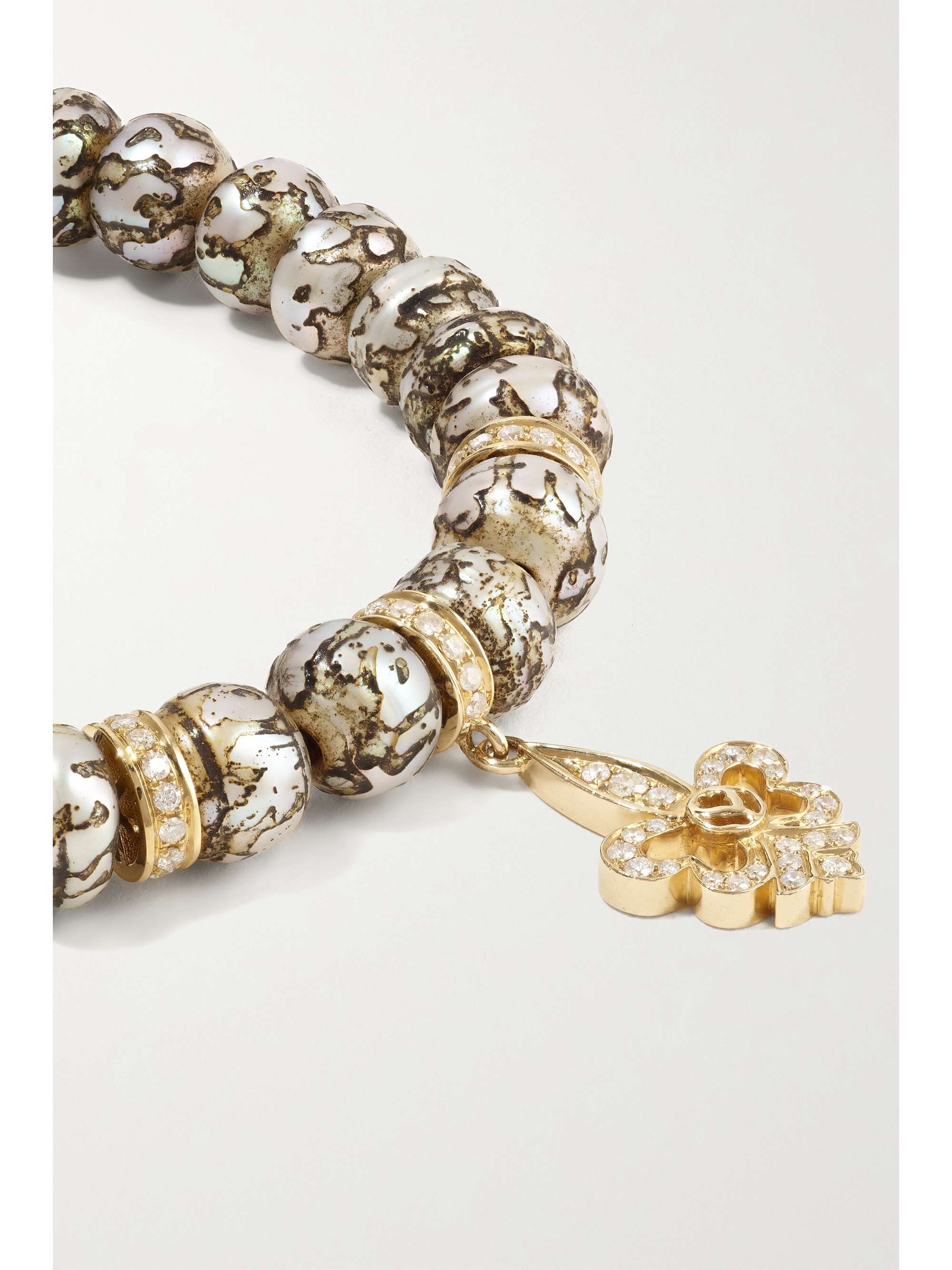 LOREE RODKIN Fleur-de-Lis 14-karat gold, pearl and diamond bracelet