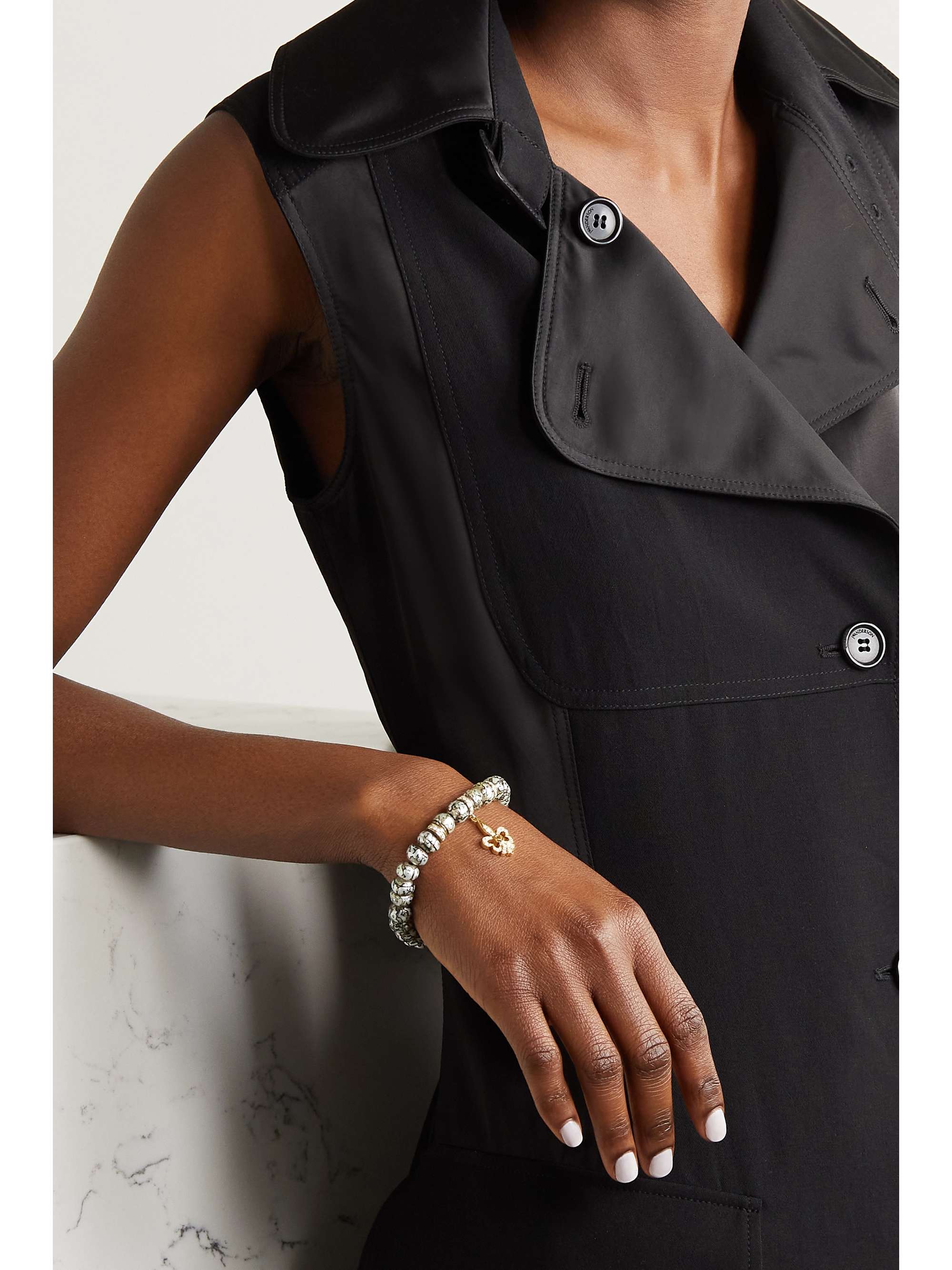 LOREE RODKIN Fleur-de-Lis 14-karat gold, pearl and diamond bracelet