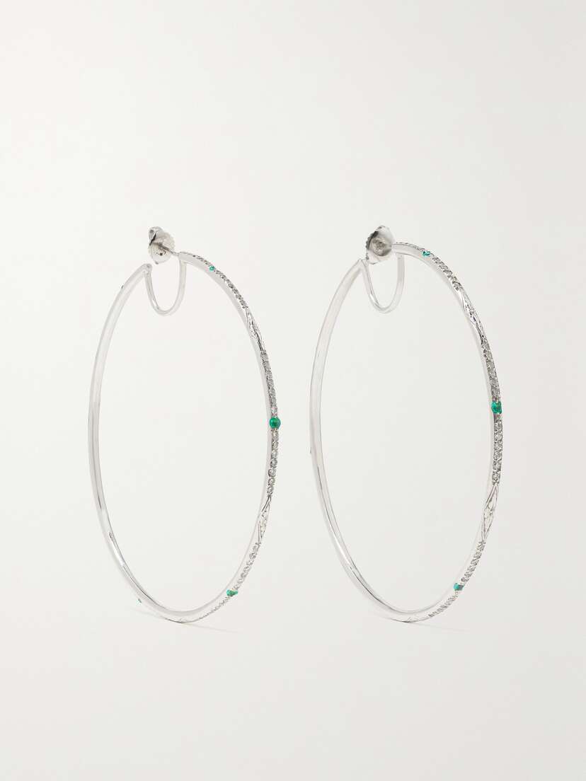 LOREE RODKIN Giant Disco 18-karat White Gold, Diamond And Paraiba Hoop Earrings