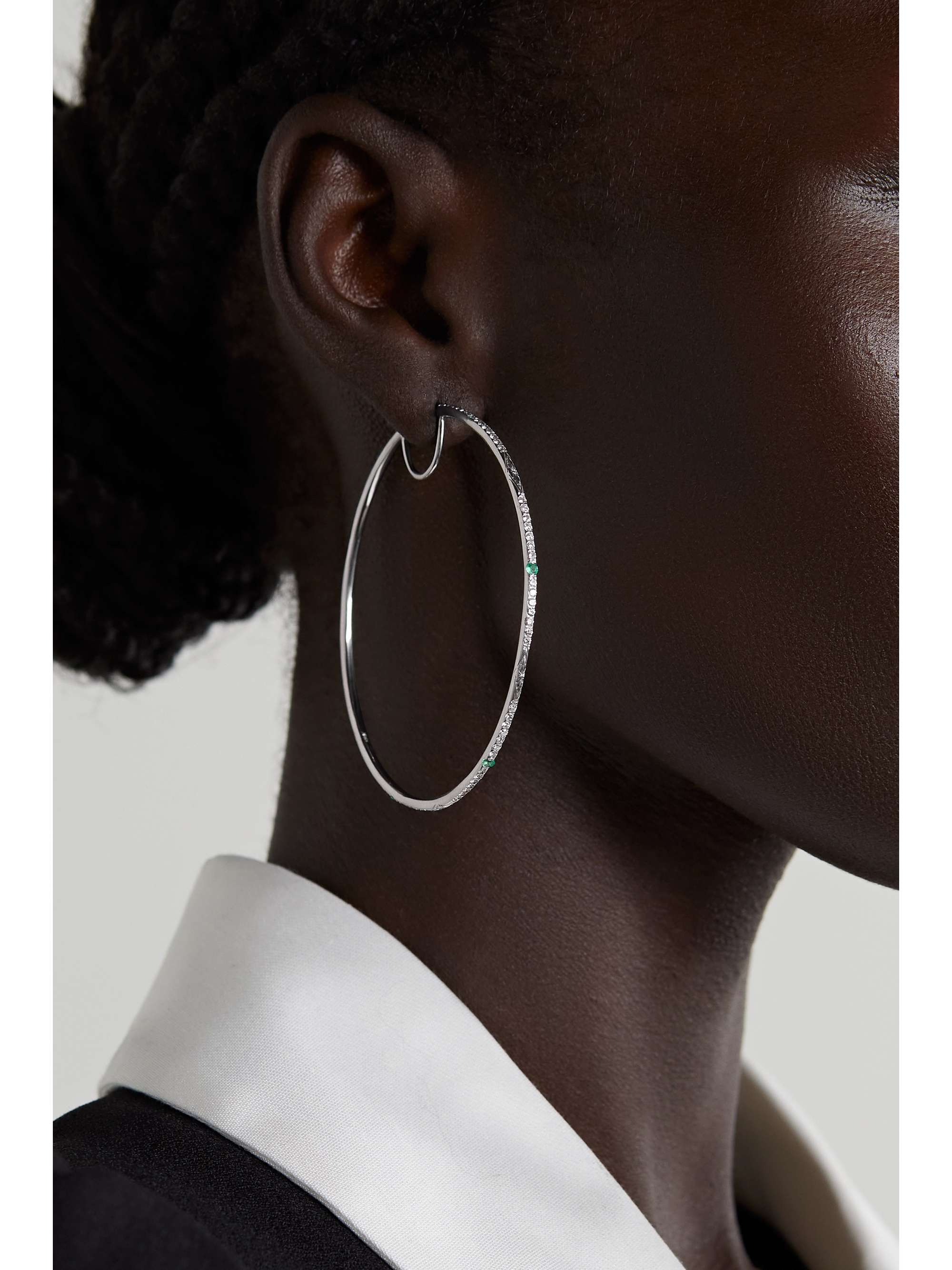 LOREE RODKIN Giant Disco 18-karat white gold, diamond and paraiba hoop earrings