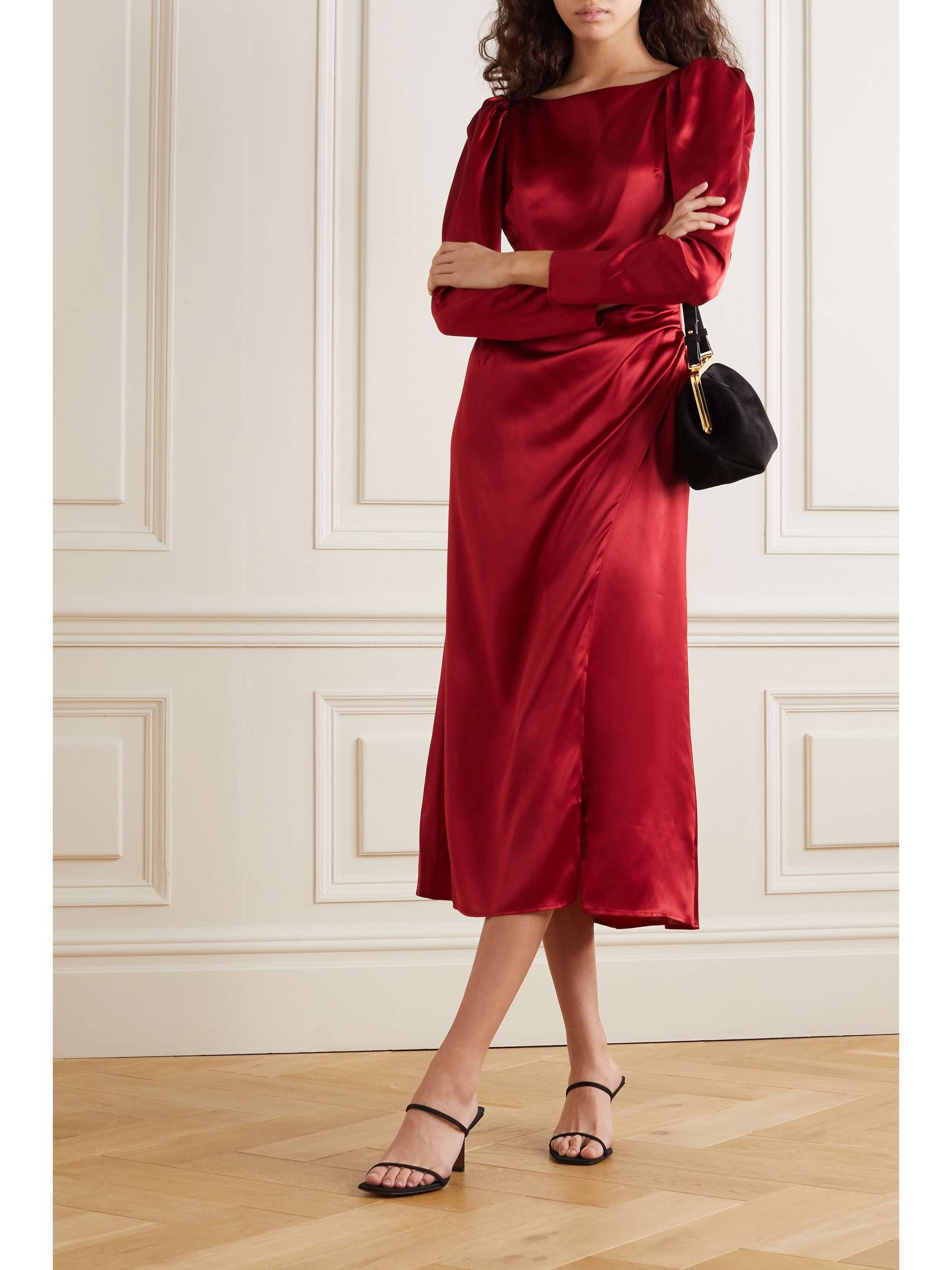 REFORMATION Cameron gathered silk-satin midi dress