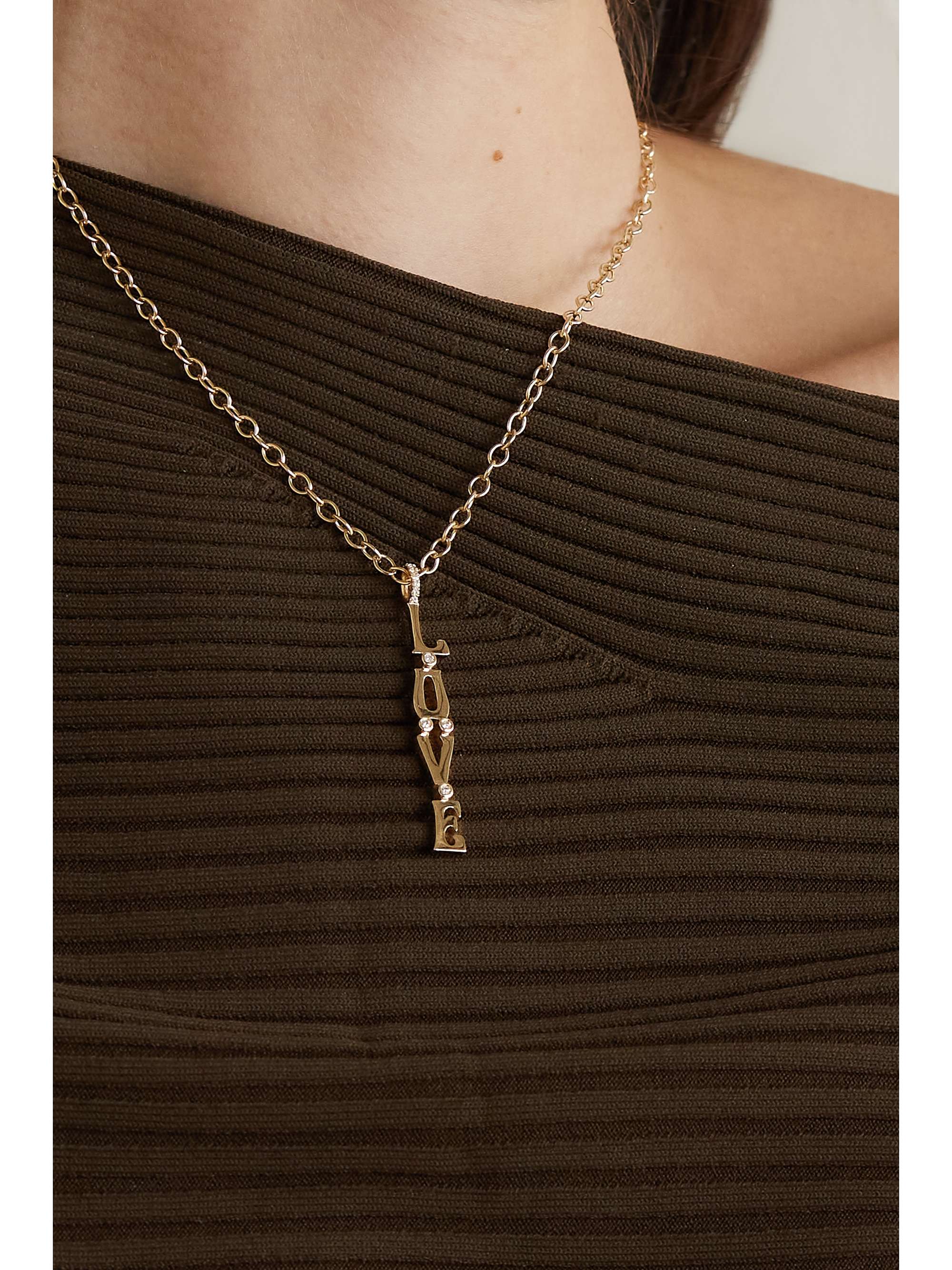 MARLO LAZ Love 14-karat gold diamond necklace