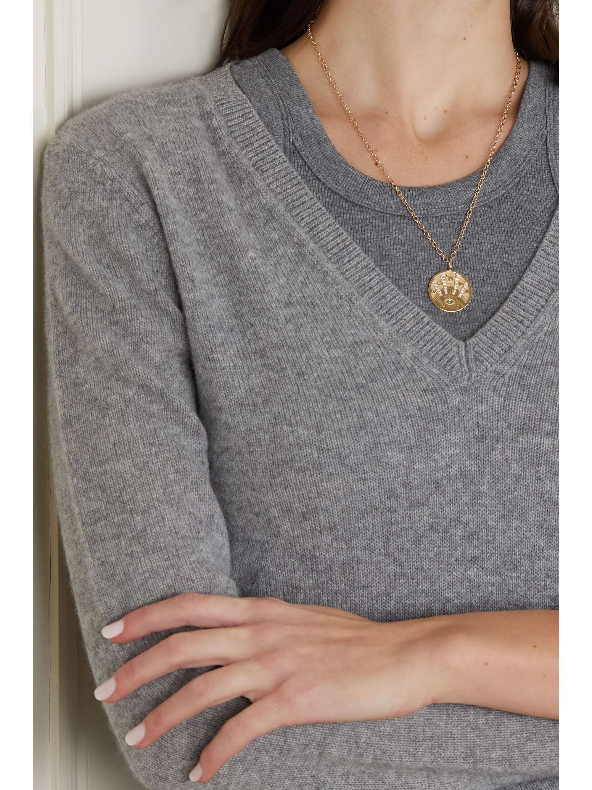 MARLO LAZ Lucky Talisman Coin 14-karat gold, diamond and emerald necklace