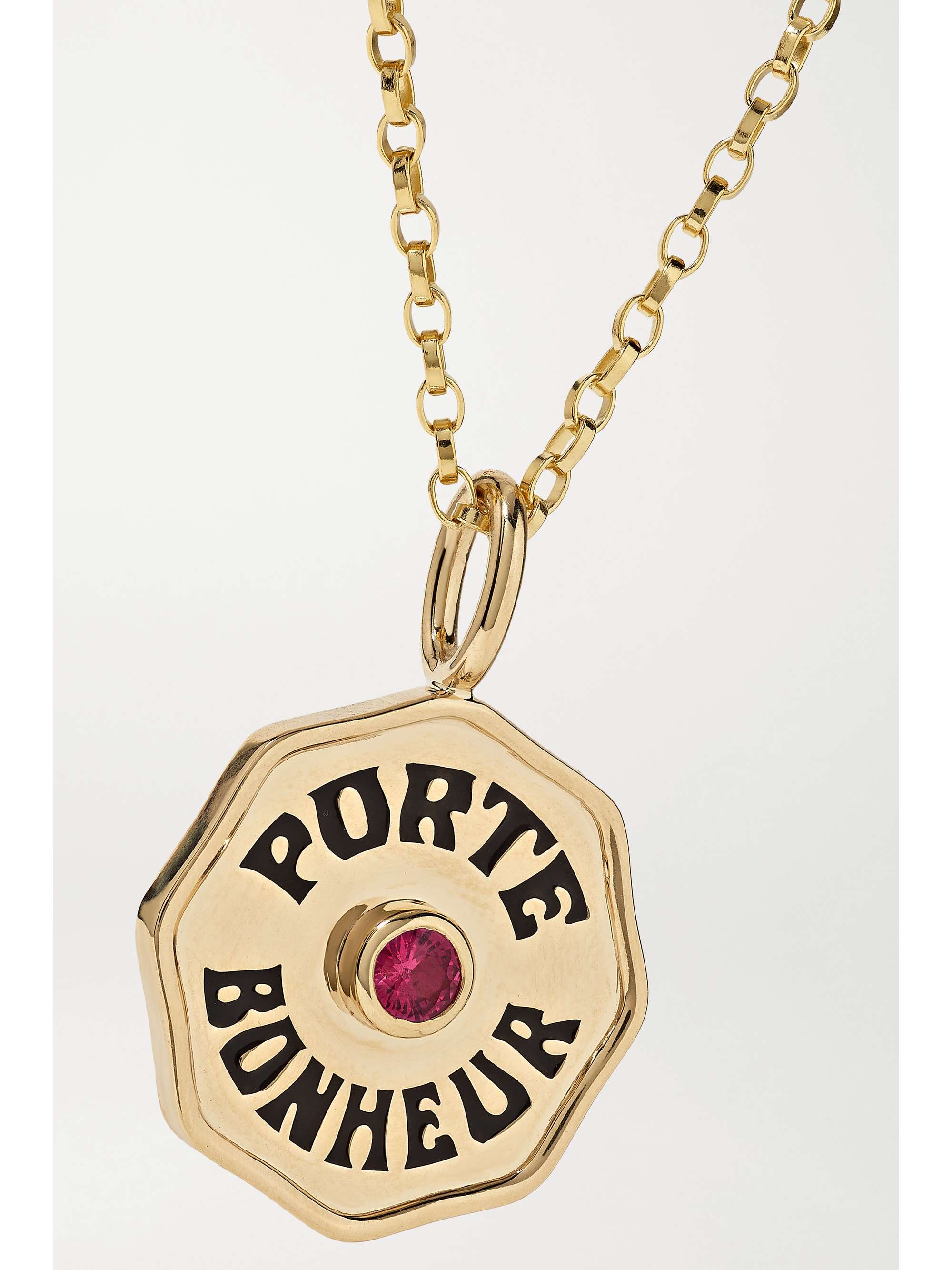 MARLO LAZ Mini Porte Bonheur 14-karat white gold, enamel and diamond necklace