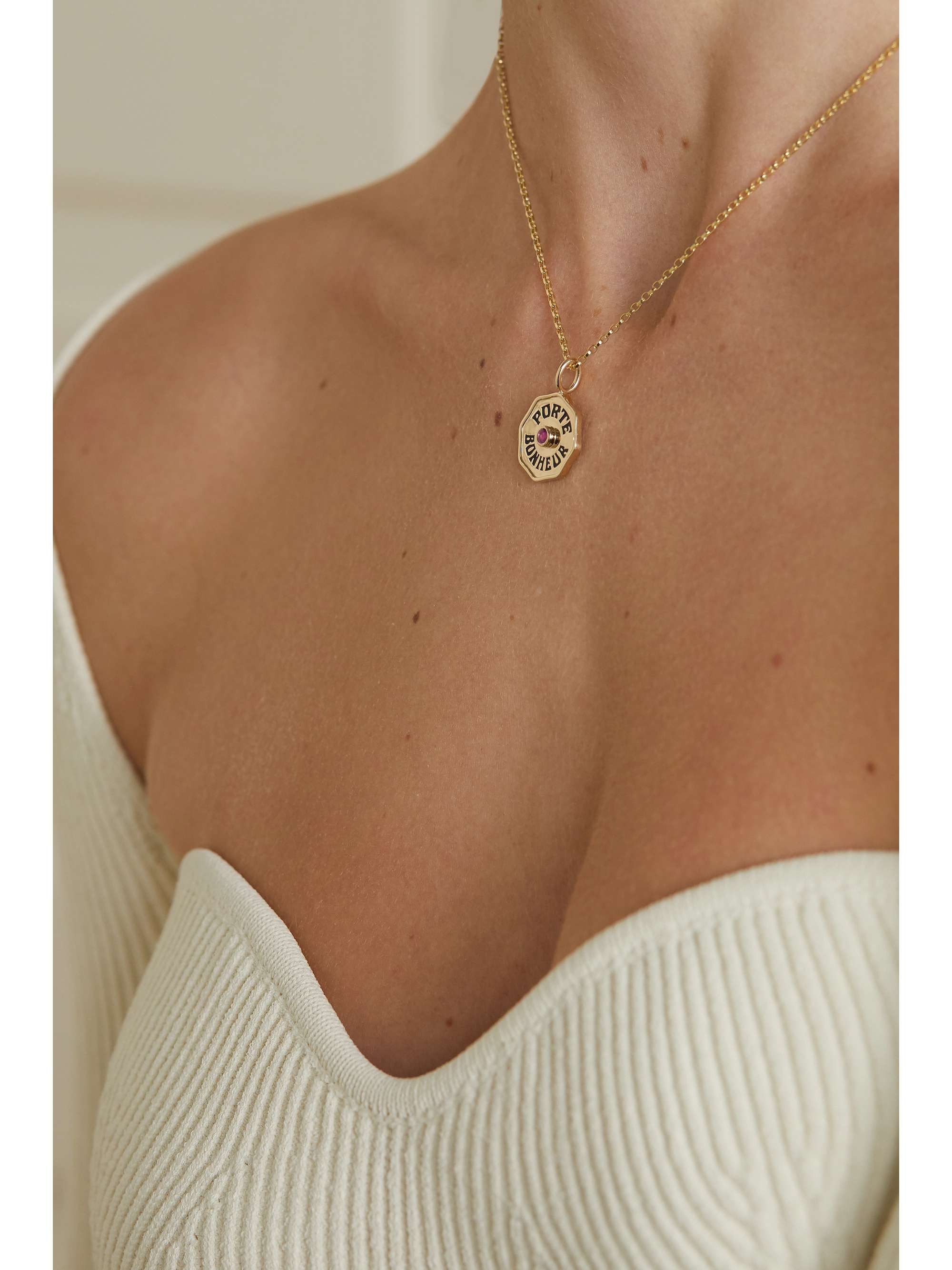 MARLO LAZ Mini Porte Bonheur 14-karat white gold, enamel and diamond necklace