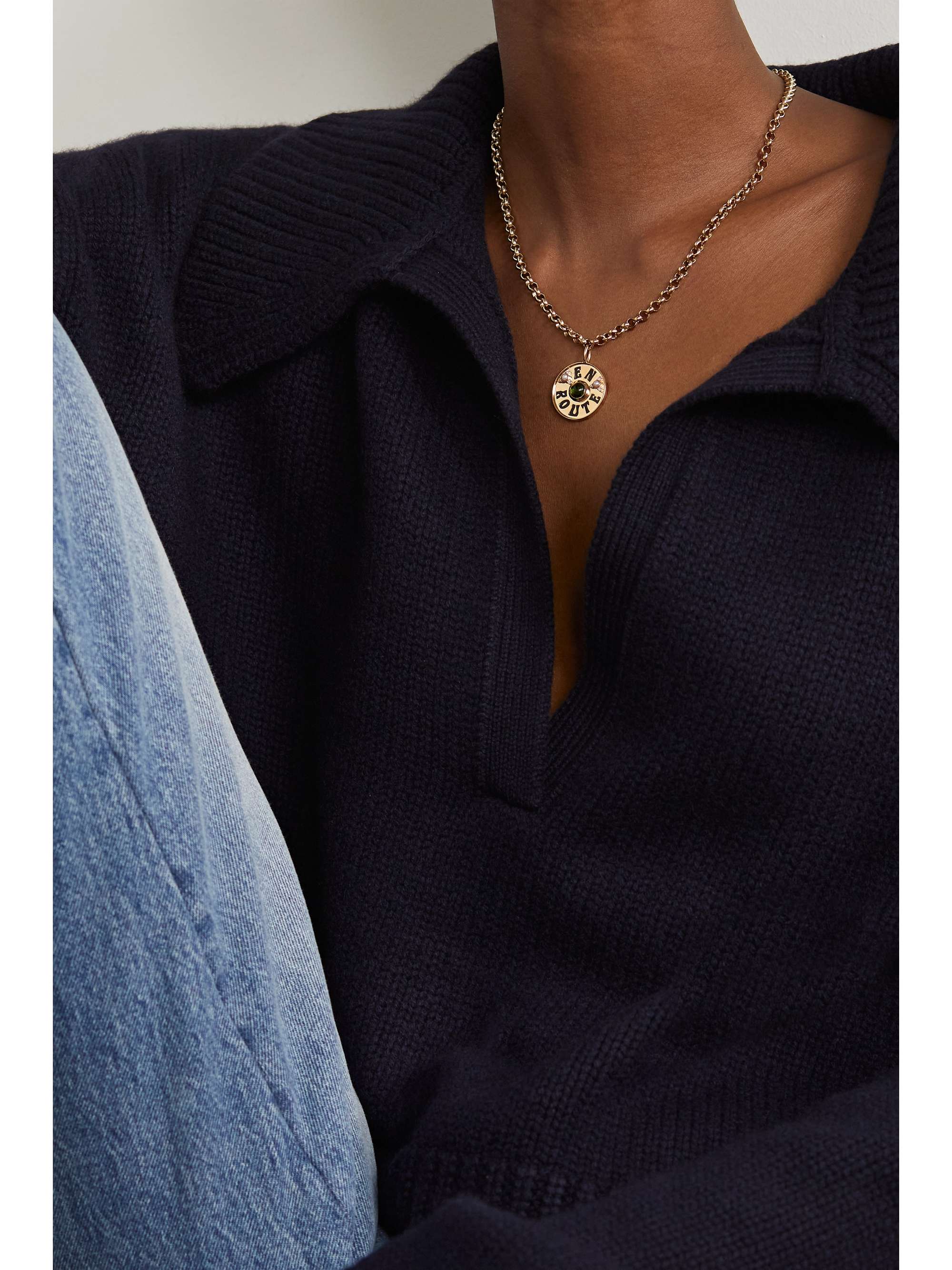 MARLO LAZ En Route 14 karat gold enamel and multi stone necklace