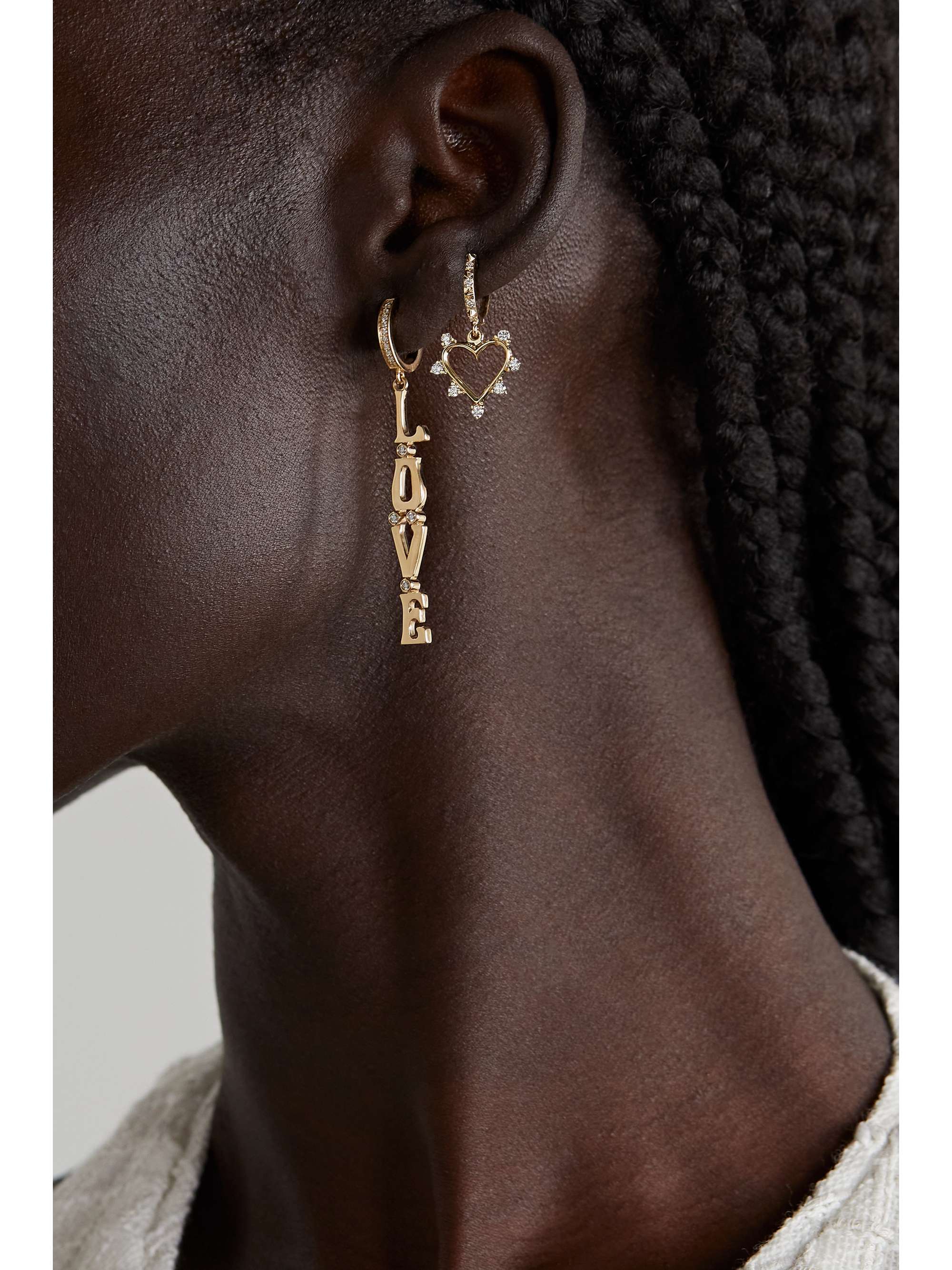 MARLO LAZ Love 14-karat gold diamond earrings