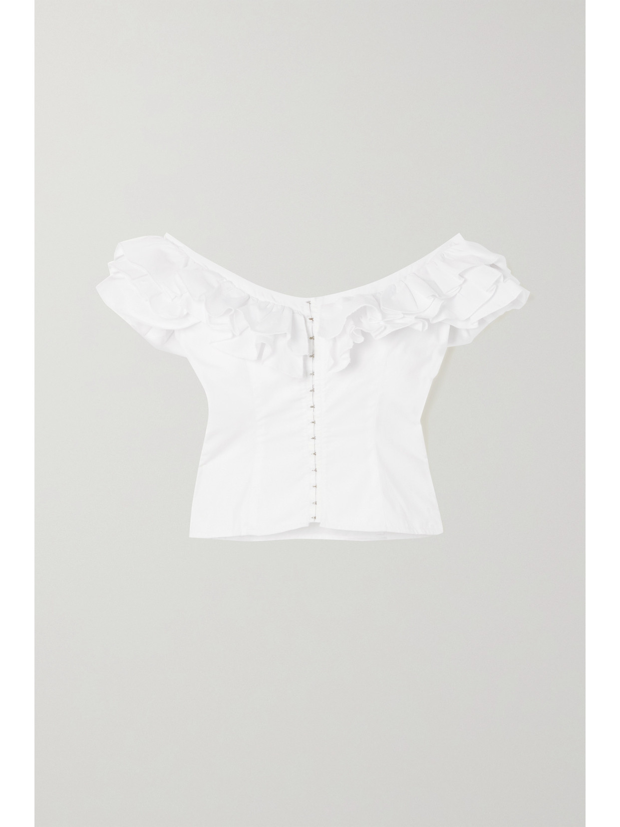 De La Vali La Paz Off-the-shoulder Ruffled Recycled Poplin Top In White