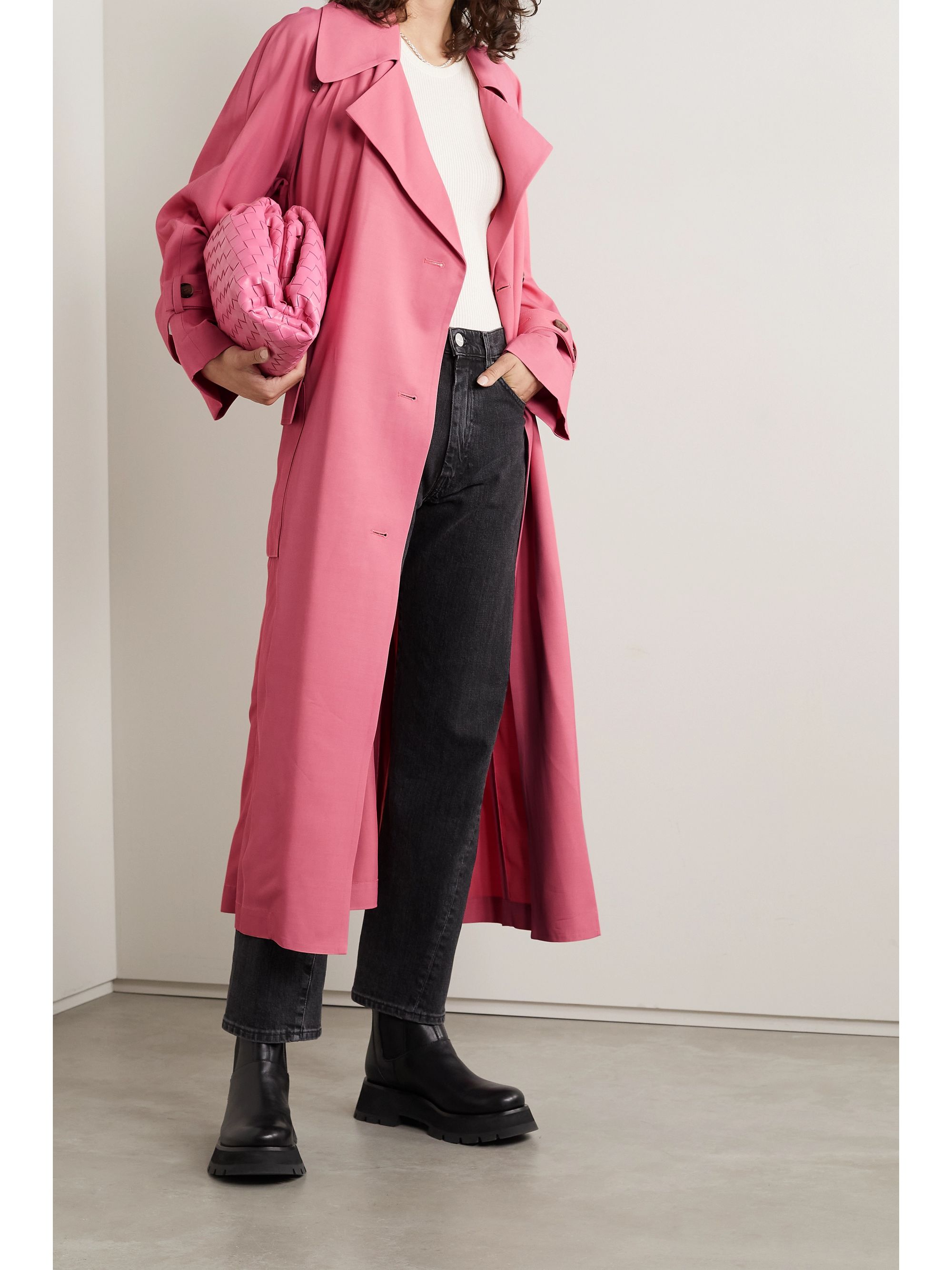 pink trench coat