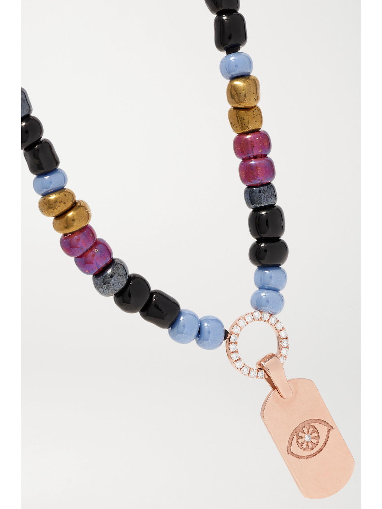 Diane Kordas Evil Eye 14-karat Rose Gold, Bead And Diamond Necklace In Purple