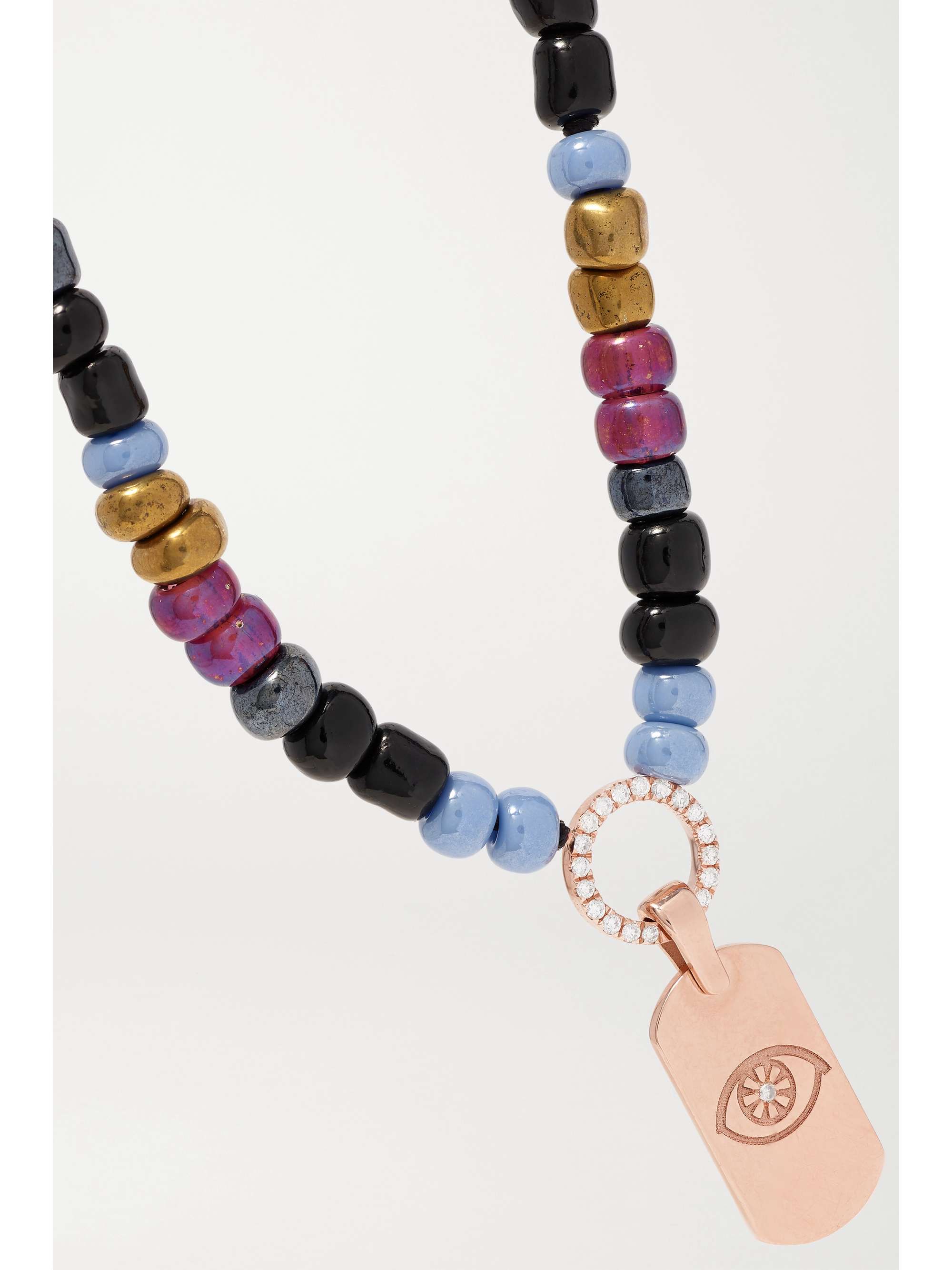 DIANE KORDAS Evil Eye 14-karat rose gold, bead and diamond necklace