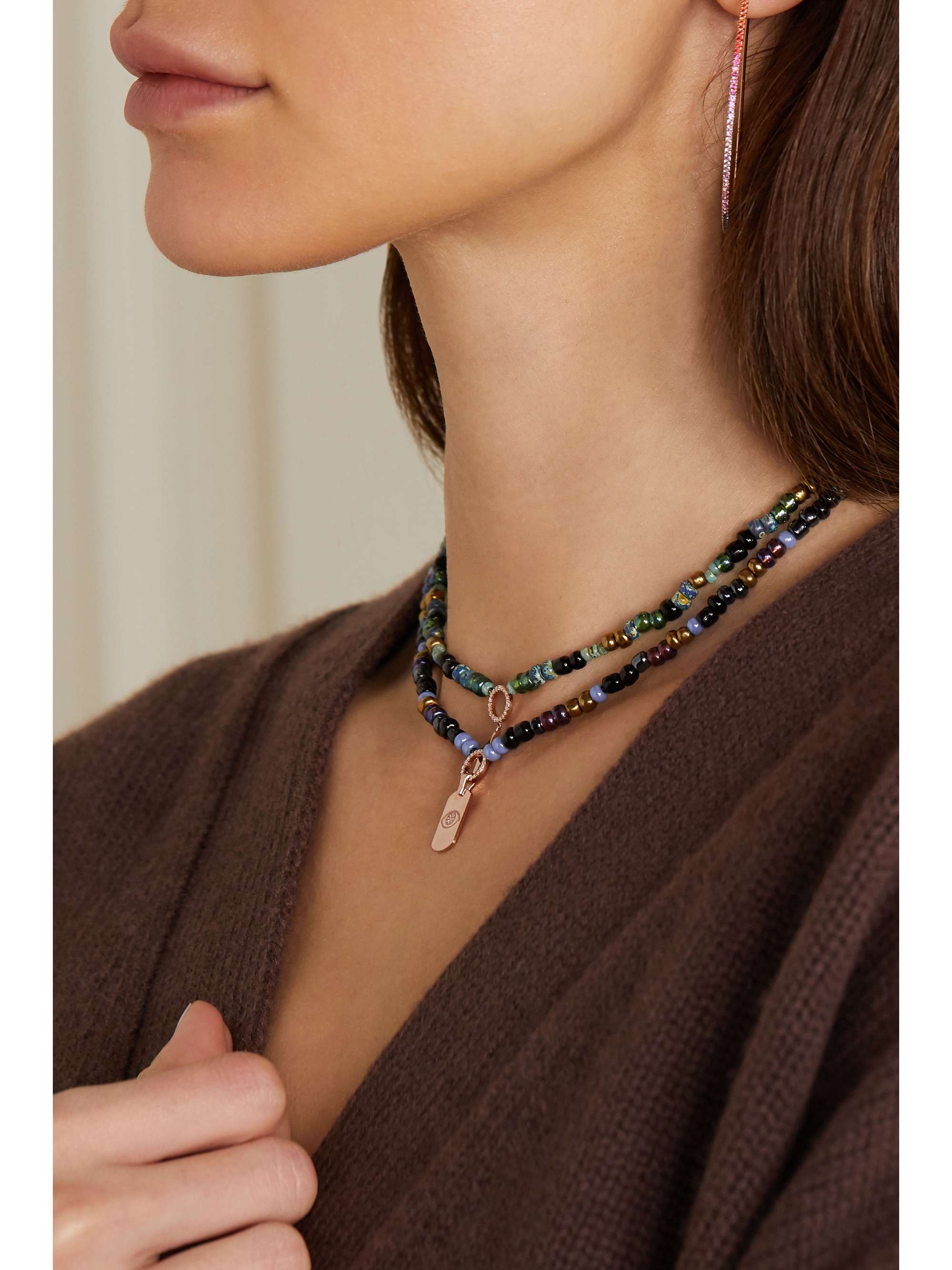 Evil Eye 14 karat rose gold bead and diamond necklace
