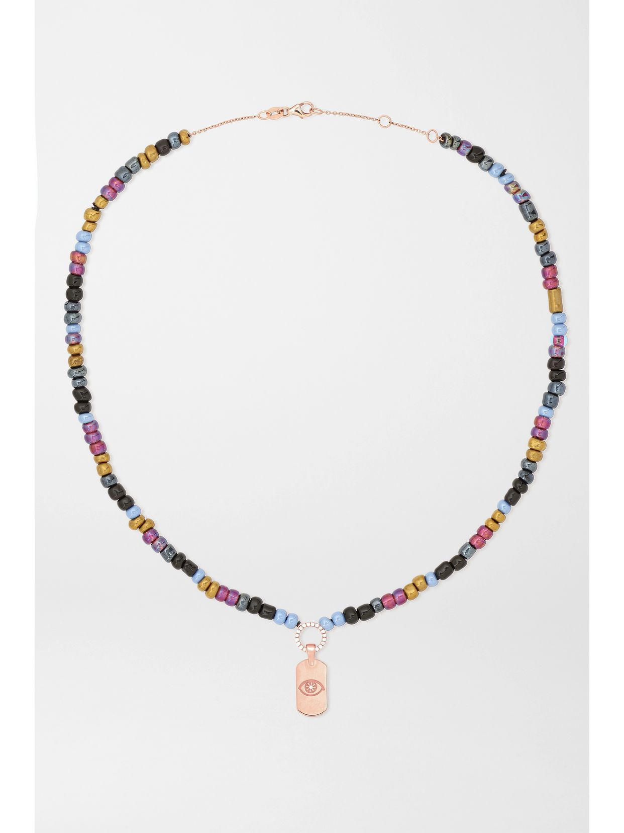 Evil Eye 14-karat rose gold, bead and diamond necklace