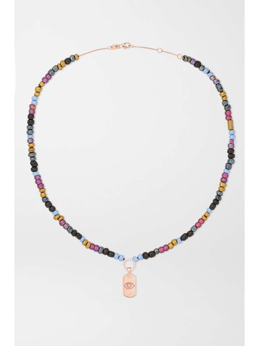 Diane Kordas Evil Eye 14-karat Rose Gold, Bead And Diamond Necklace