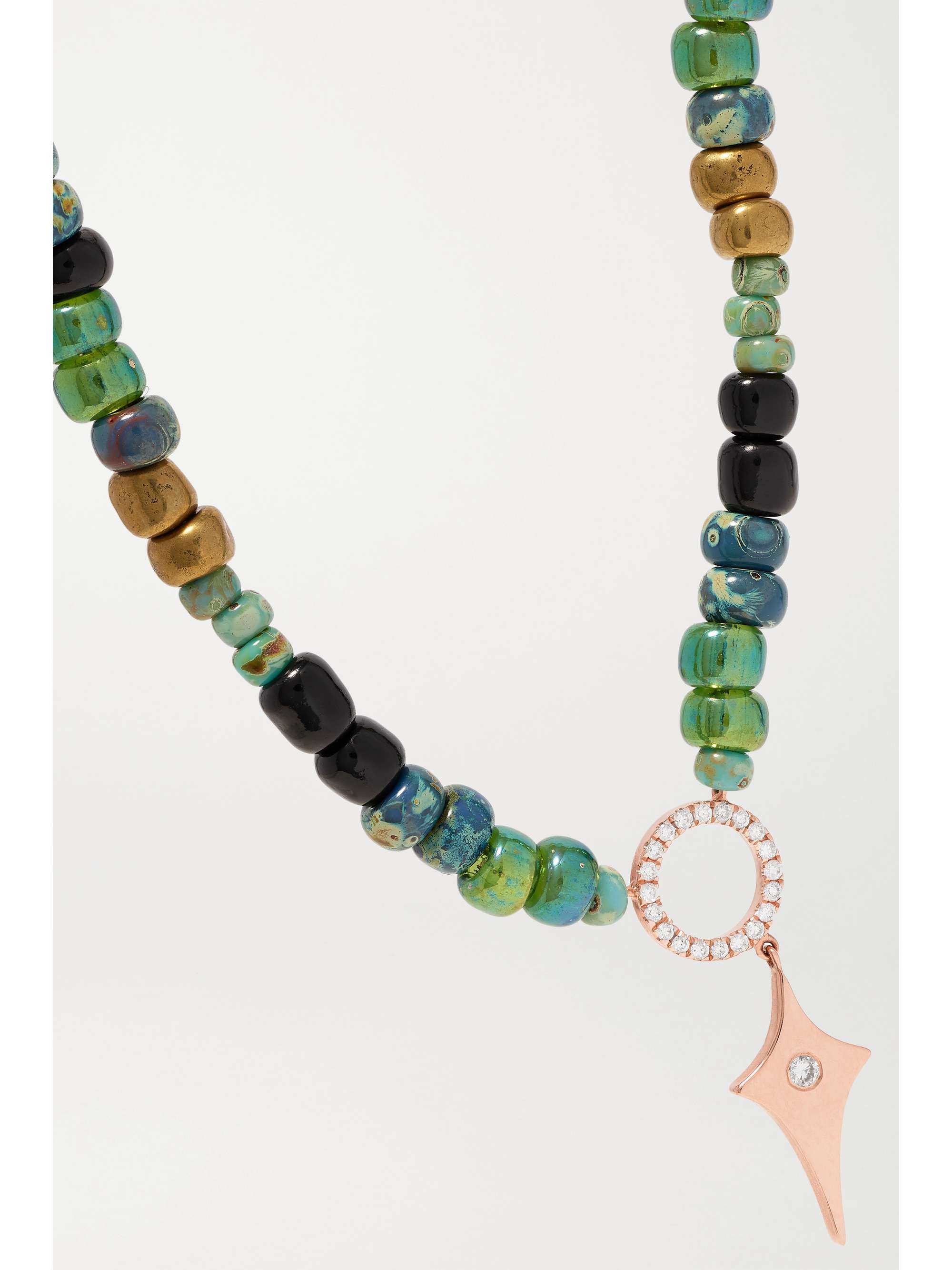 DIANE KORDAS Evil Eye 14-karat rose gold, bead and diamond necklace